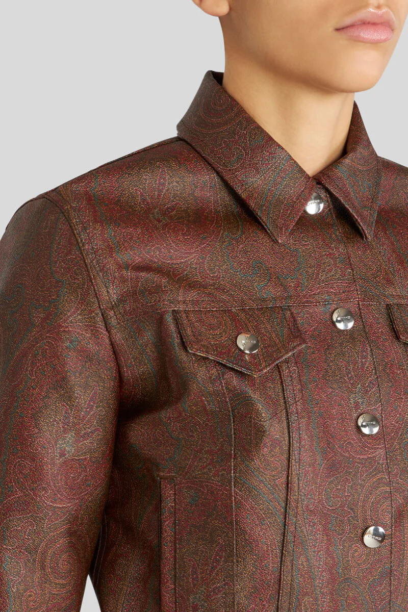 Etro Paisley Jacquard Coated Denim Jacket - Red - Image 4