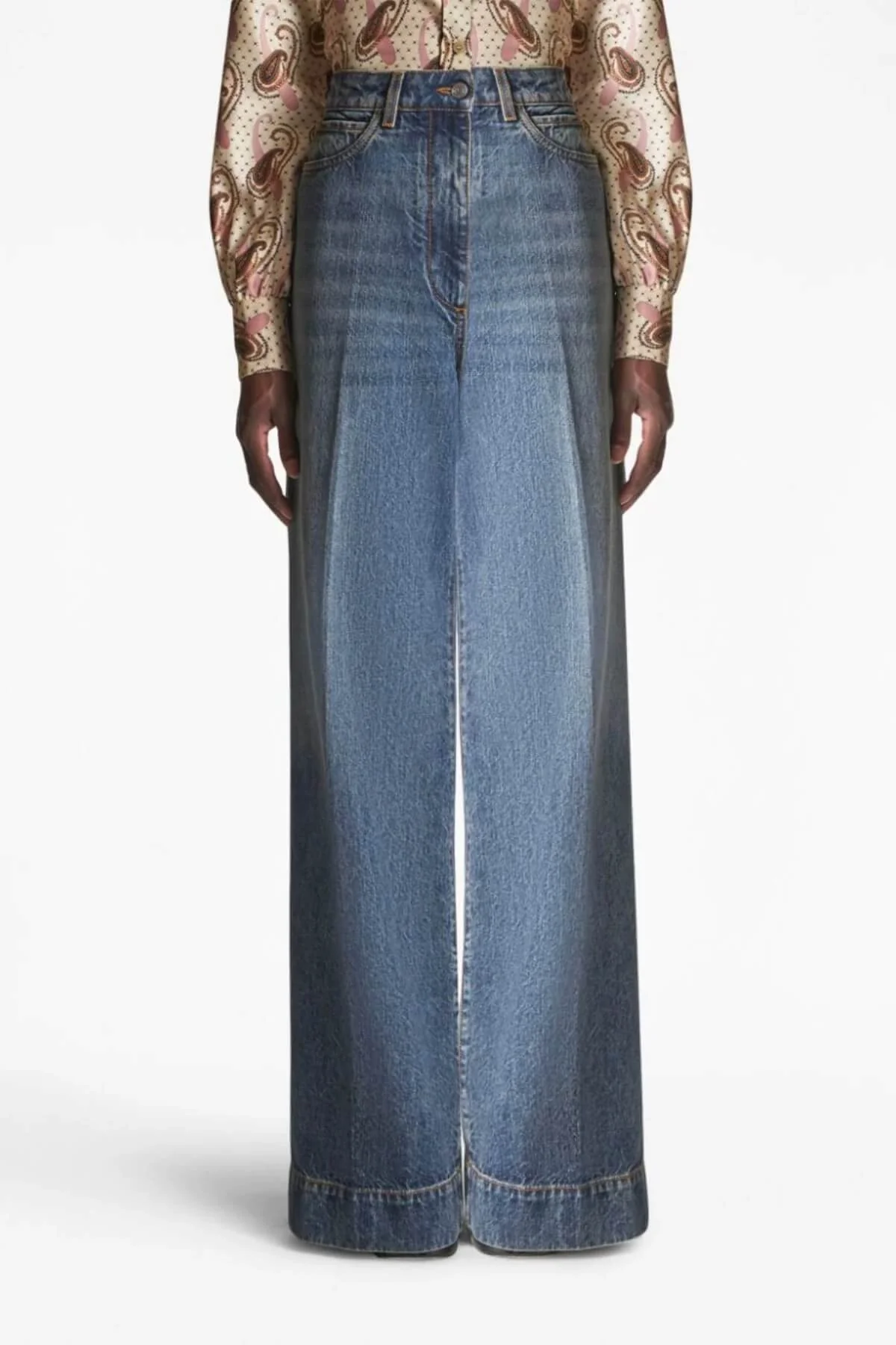 Etro Pegaso Wide Leg Jean - Navy Blue - Image 4
