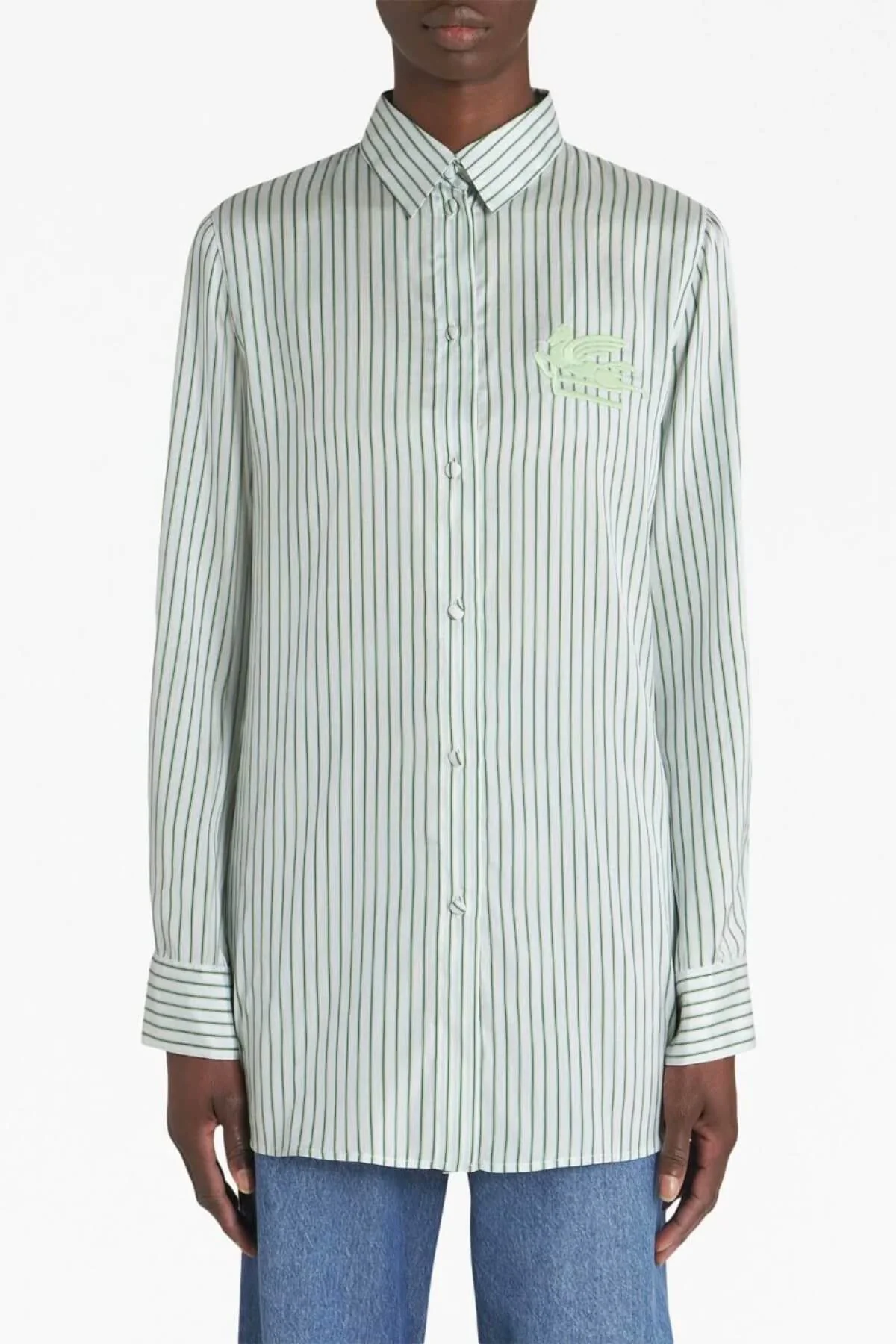 Etro Pinstripe Silk Shirt - Green - Image 2