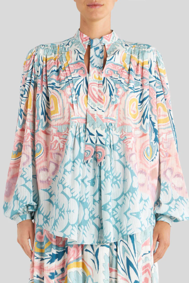 Etro Sunburst Paisley Print Blouse - Light Blue - Image 4