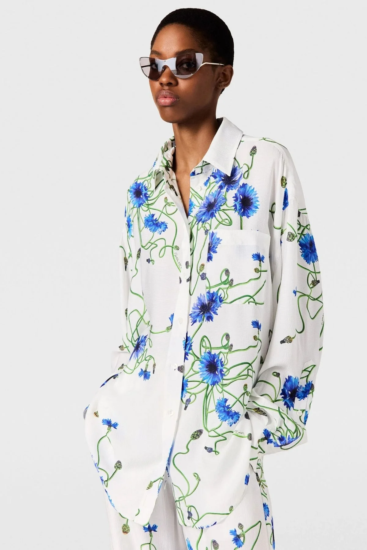 Stella McCartney Floral  Print Hammered Overshirt - Cornflower - Image 2