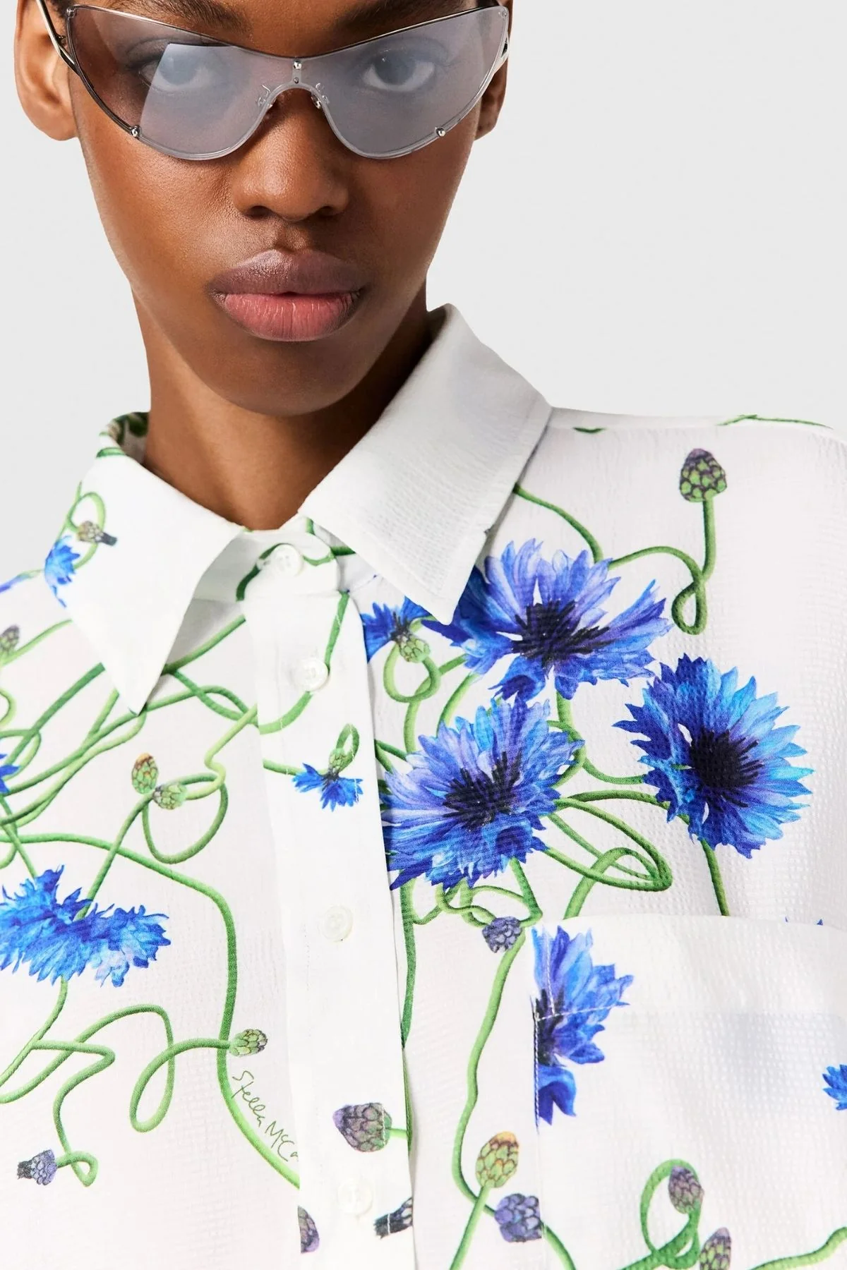 Stella McCartney Floral  Print Hammered Overshirt - Cornflower - Image 4