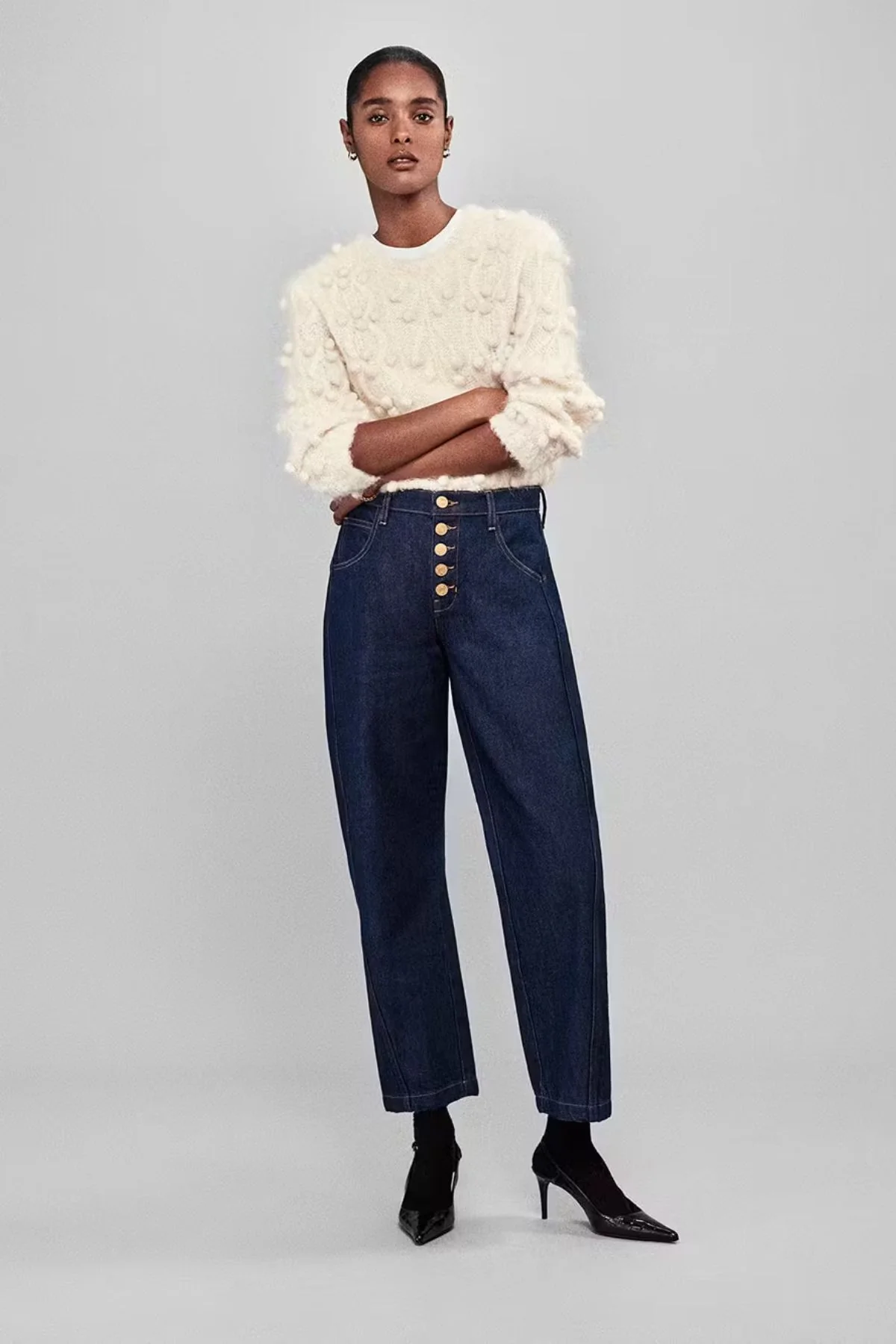 Frame Denim Popcorn Knit Jumper - Cream - Image 4