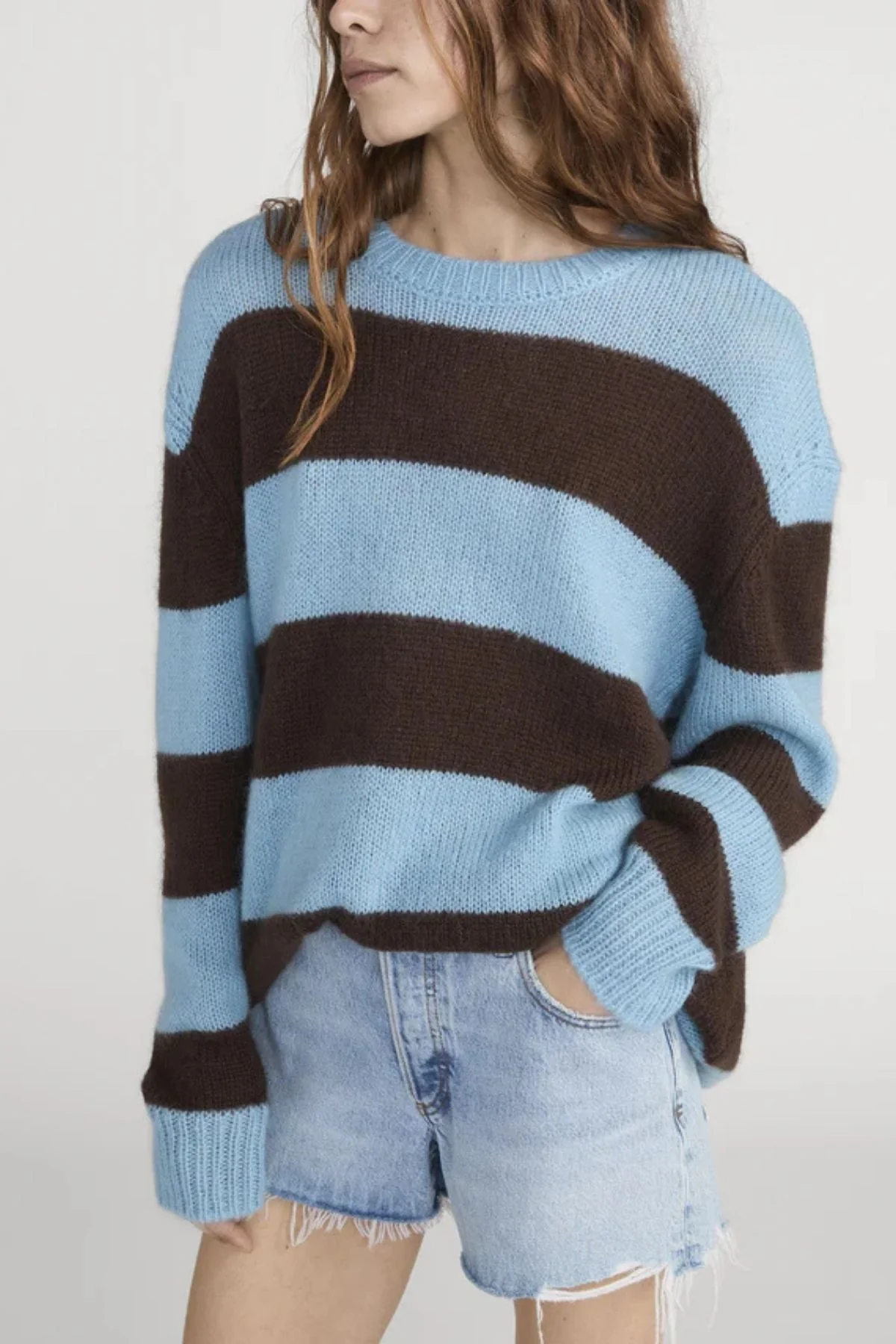 Frame Denim The Fuzzy Striped Crew - Mocha Multi - Image 5