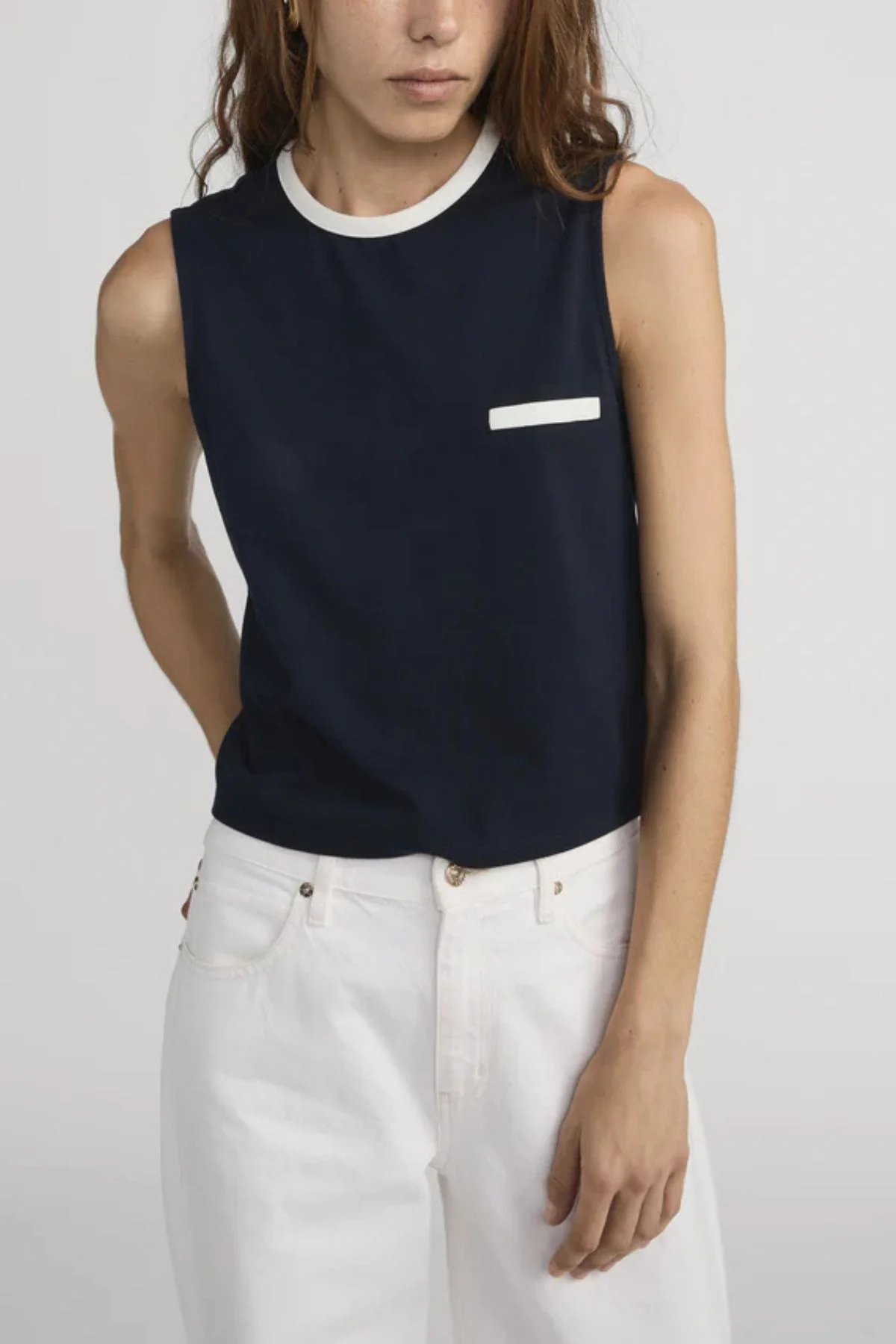Frame Denim The Pique Pocket Tank - Navy Multi - Image 4