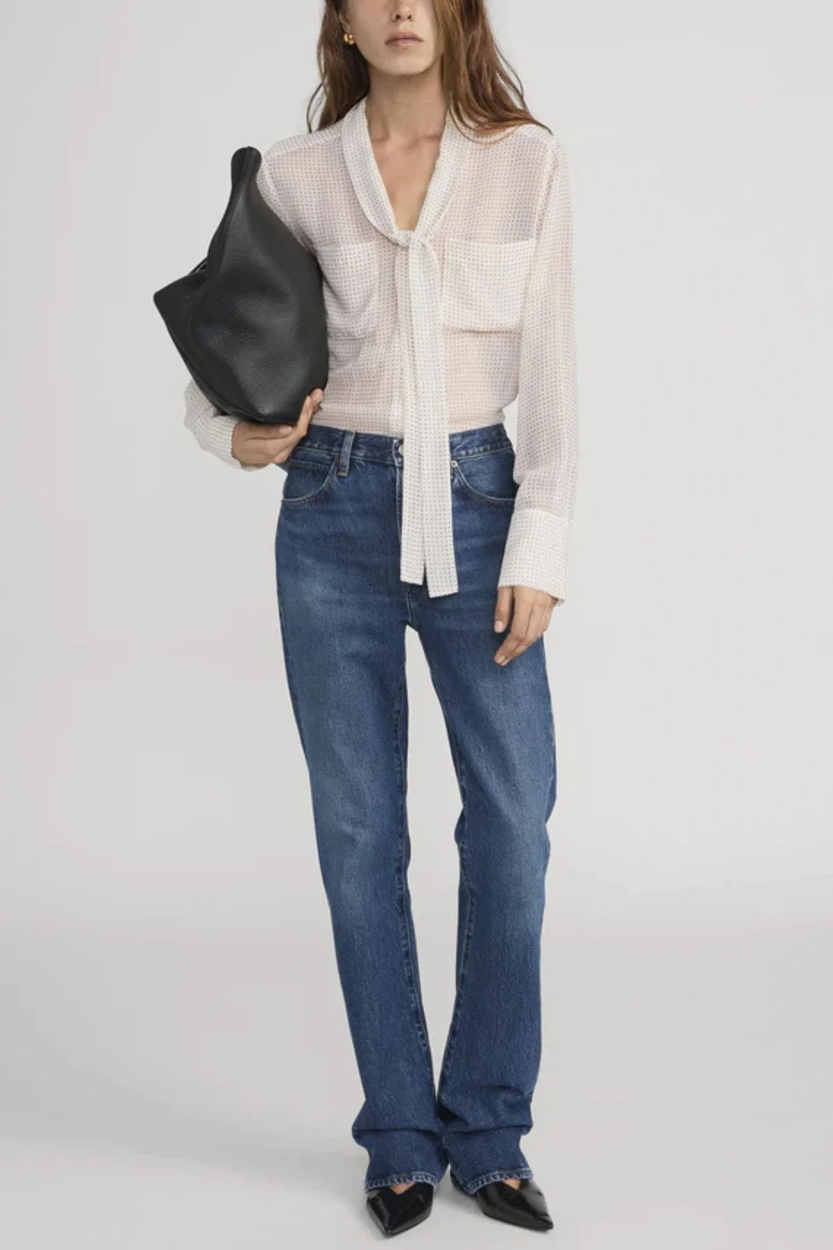 Frame Denim The Polka Dot Tie Blouse - Ecru Multi