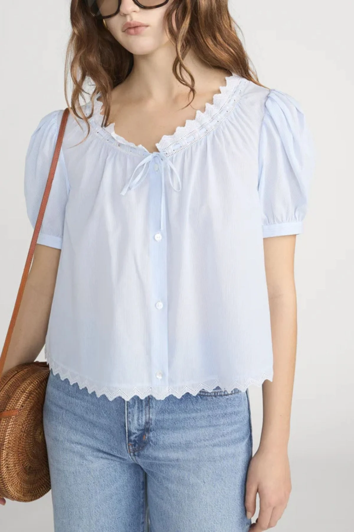 Frame Denim The Serene Top - Powder Blue Multi - Image 5