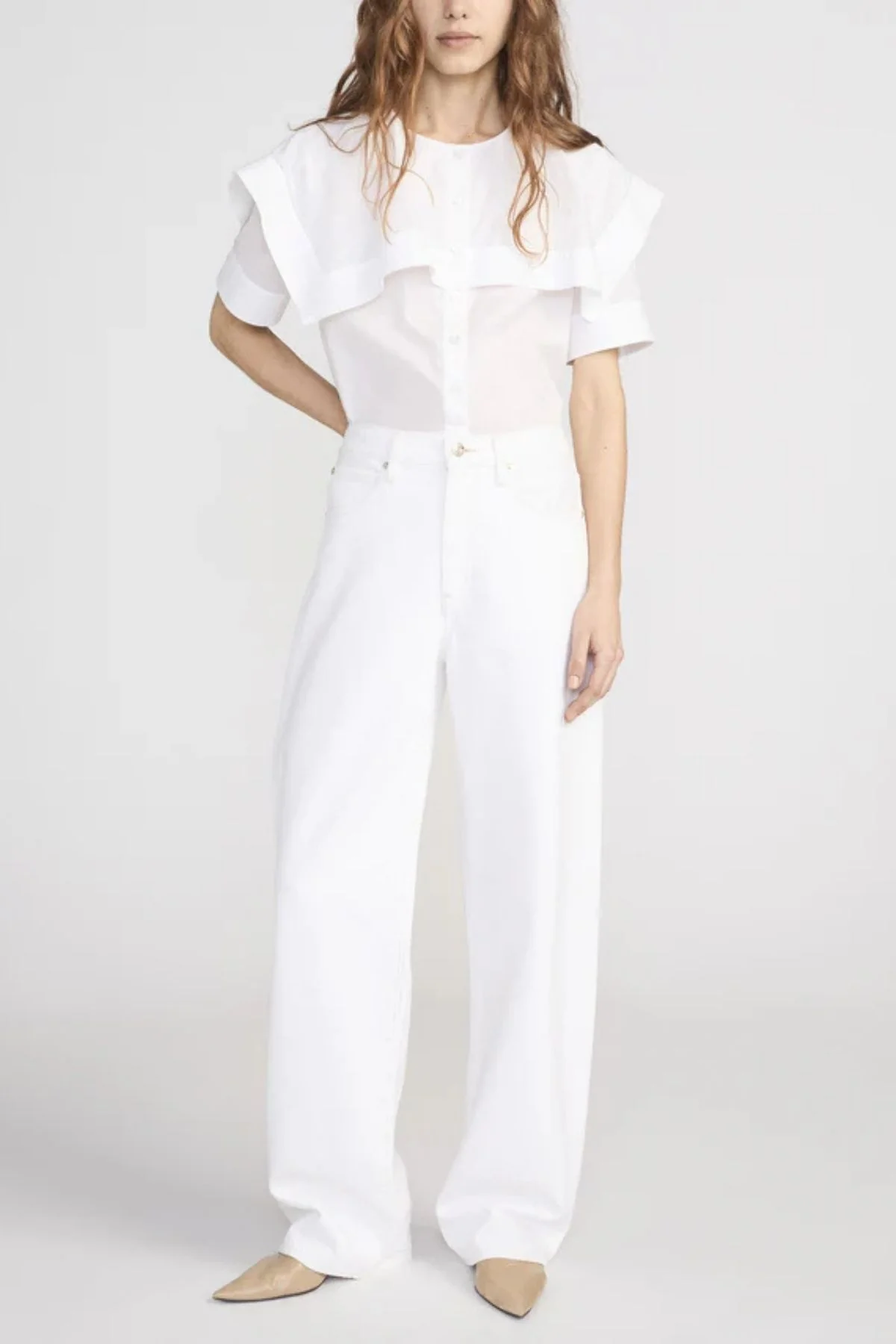 Frame Denim The Sleek Cape Shirt - White - Image 2