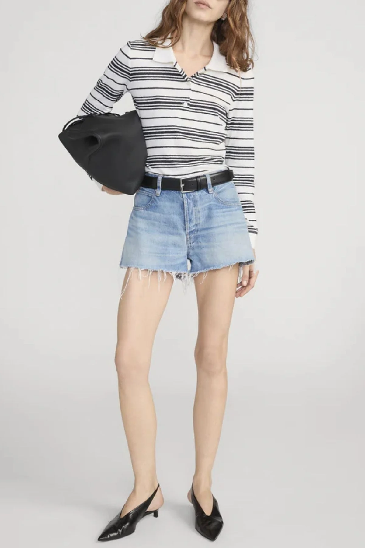 Frame Denim The Striped LS Polo - Cream Multi - Image 2