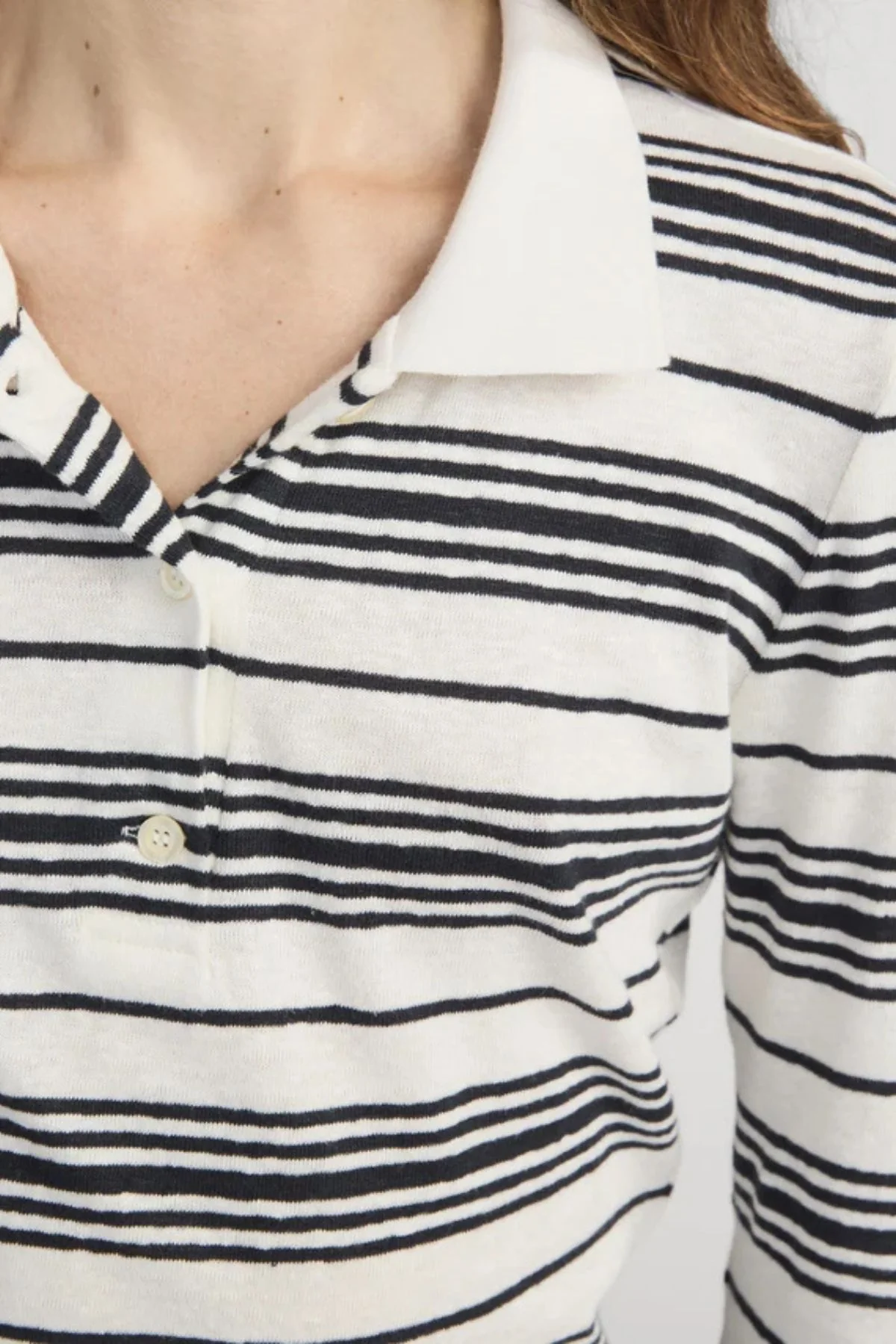 Frame Denim The Striped LS Polo - Cream Multi - Image 4
