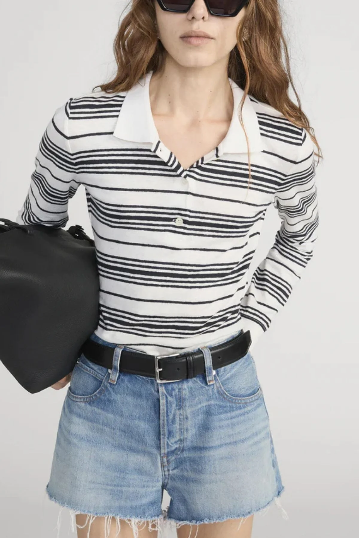 Frame Denim The Striped LS Polo - Cream Multi - Image 5