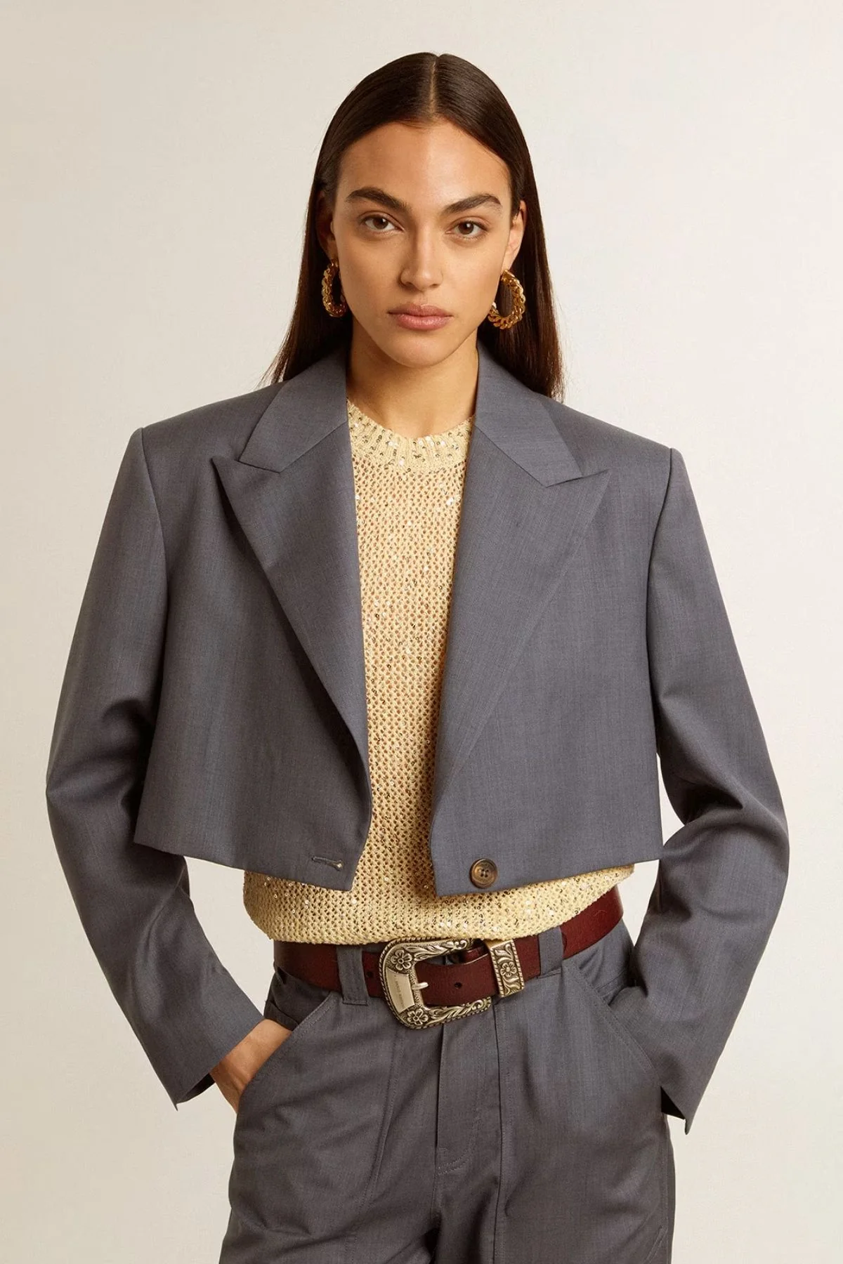 Golden Goose Cropped Single Breasted Blazer - Grisallie - Image 3