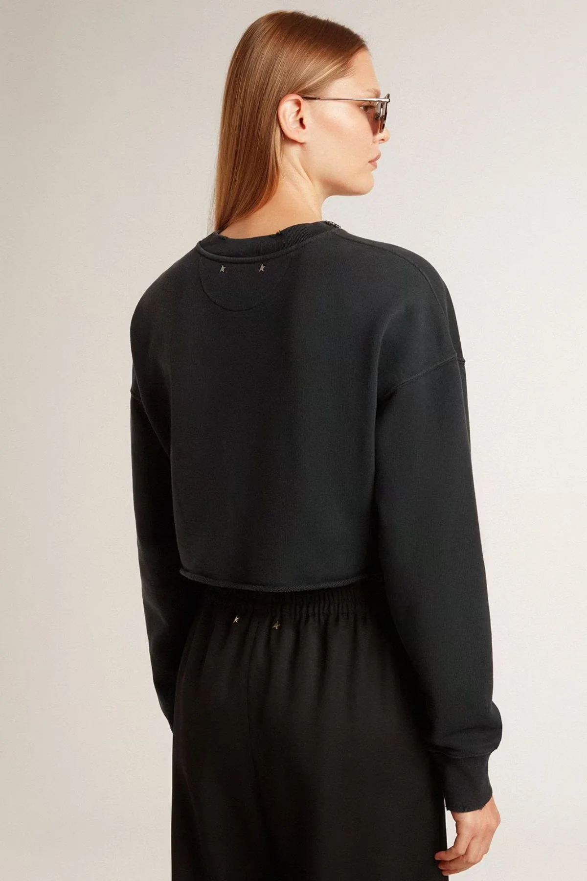 Golden Goose Crystal Detail Cropped Sweatshirt - Washed Black - Image 3