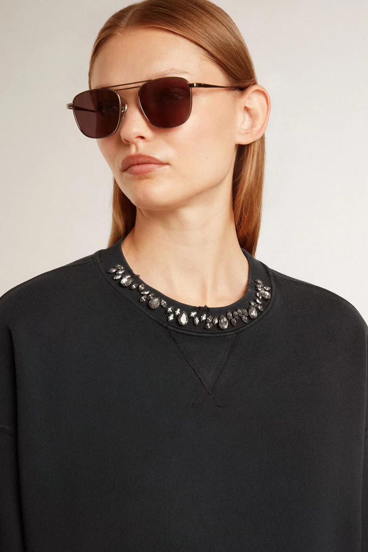 Golden Goose Crystal Detail Cropped Sweatshirt - Washed Black - Image 4