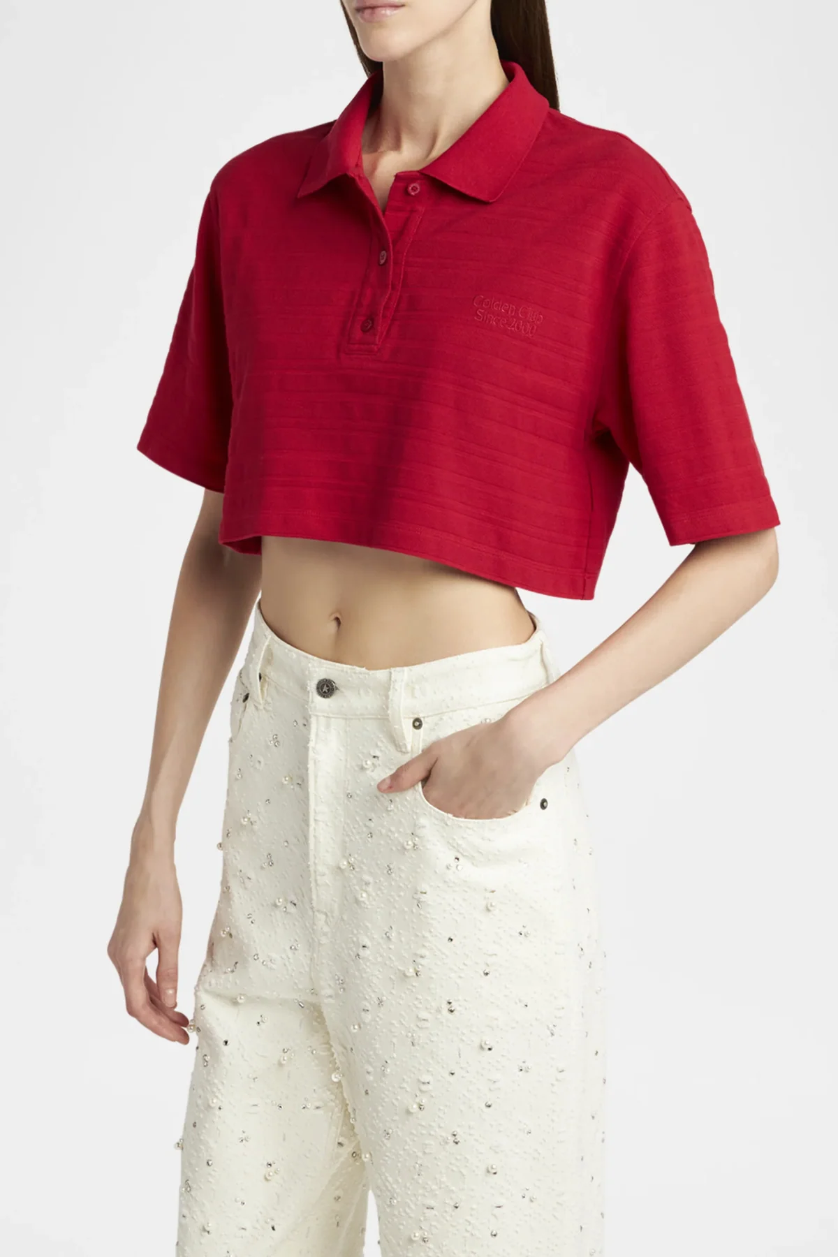 Golden Goose Medium Crop Polo - Haute Red - Image 5