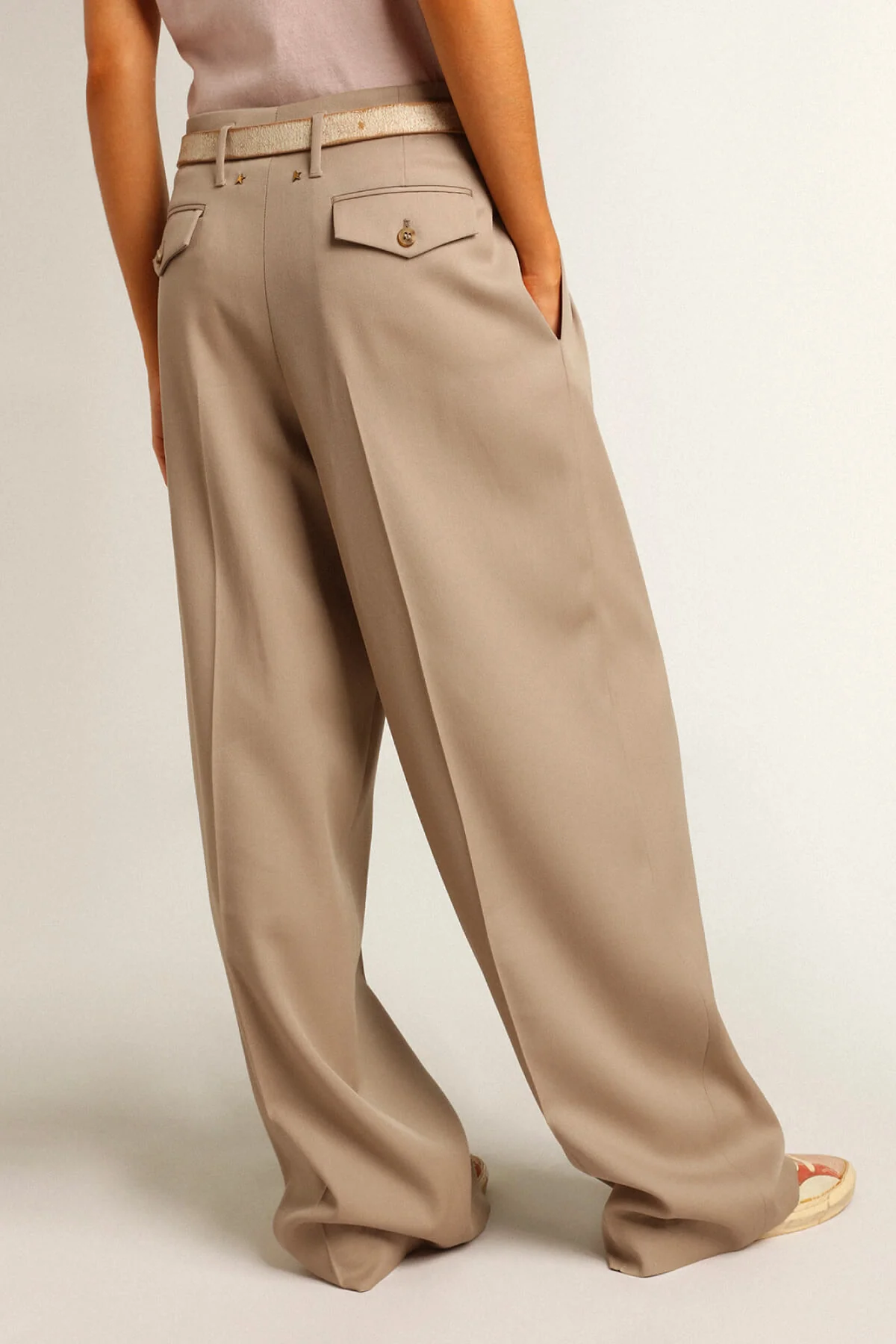 Golden Goose Wool Gabardine Wide Leg Pants - Roasted Cashew - Image 3