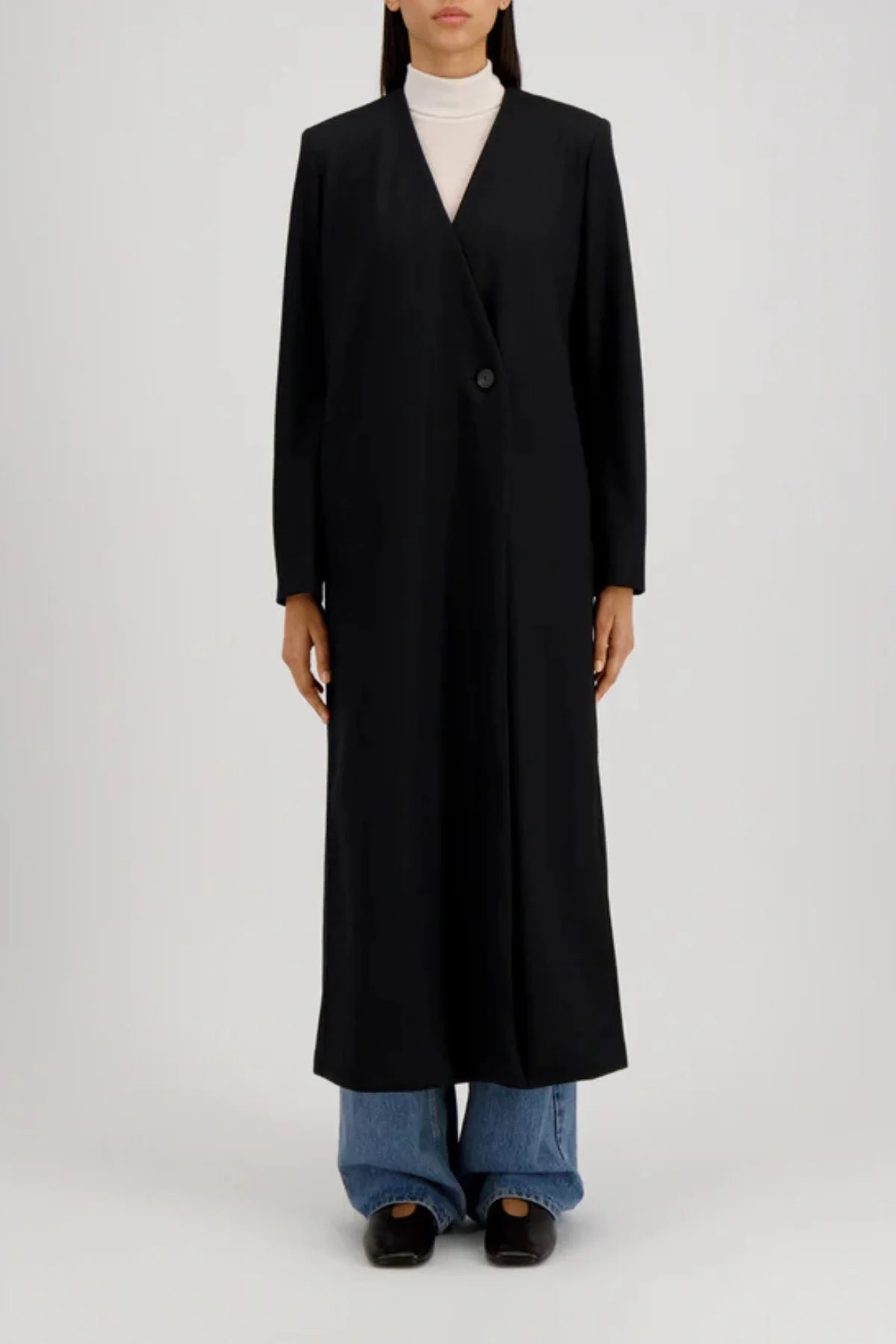 Harris Wharf Uncollared Coat - Black - Image 2