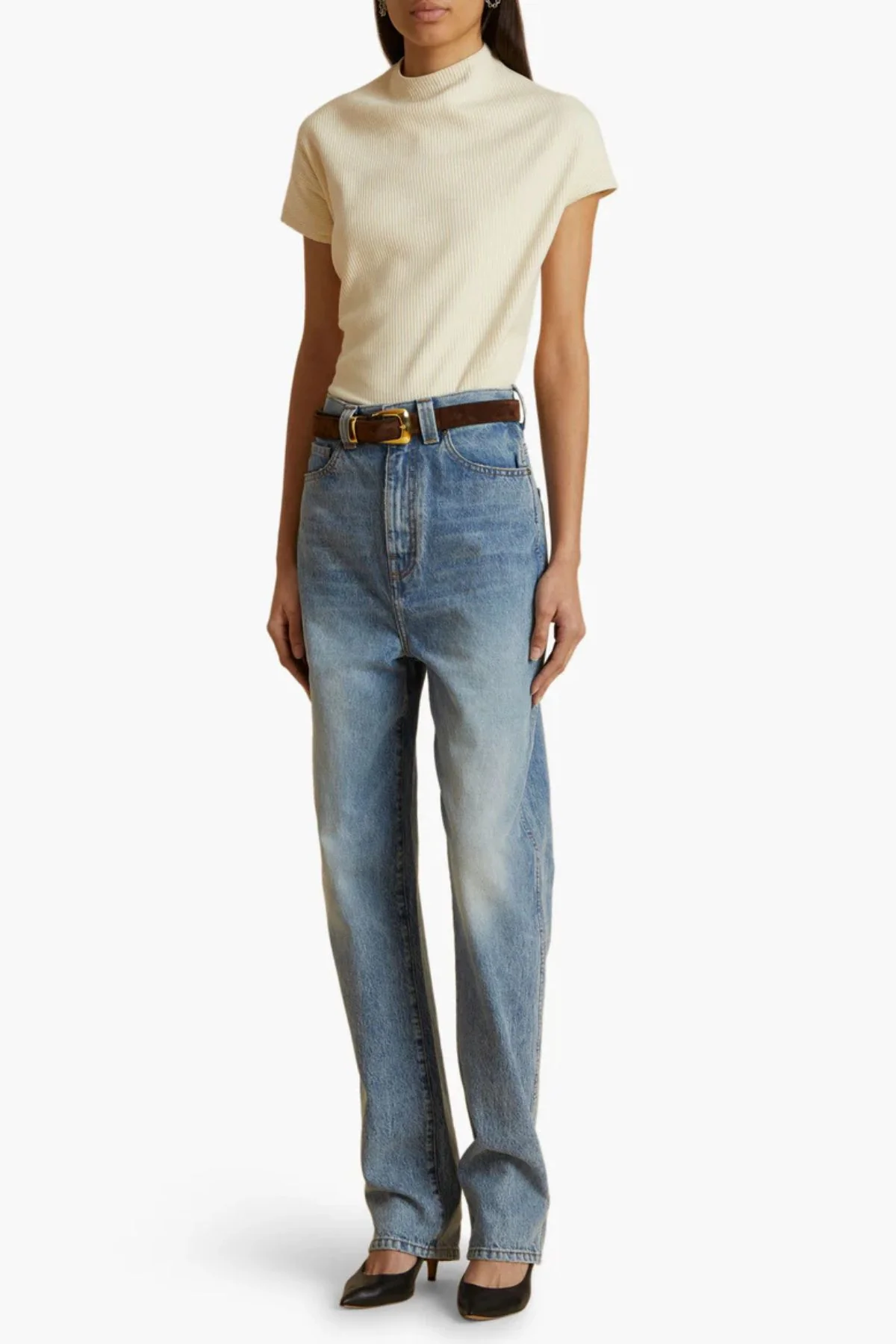 KHAITE Benny Belt Suede Gold Buckle - Coffee - Image 2