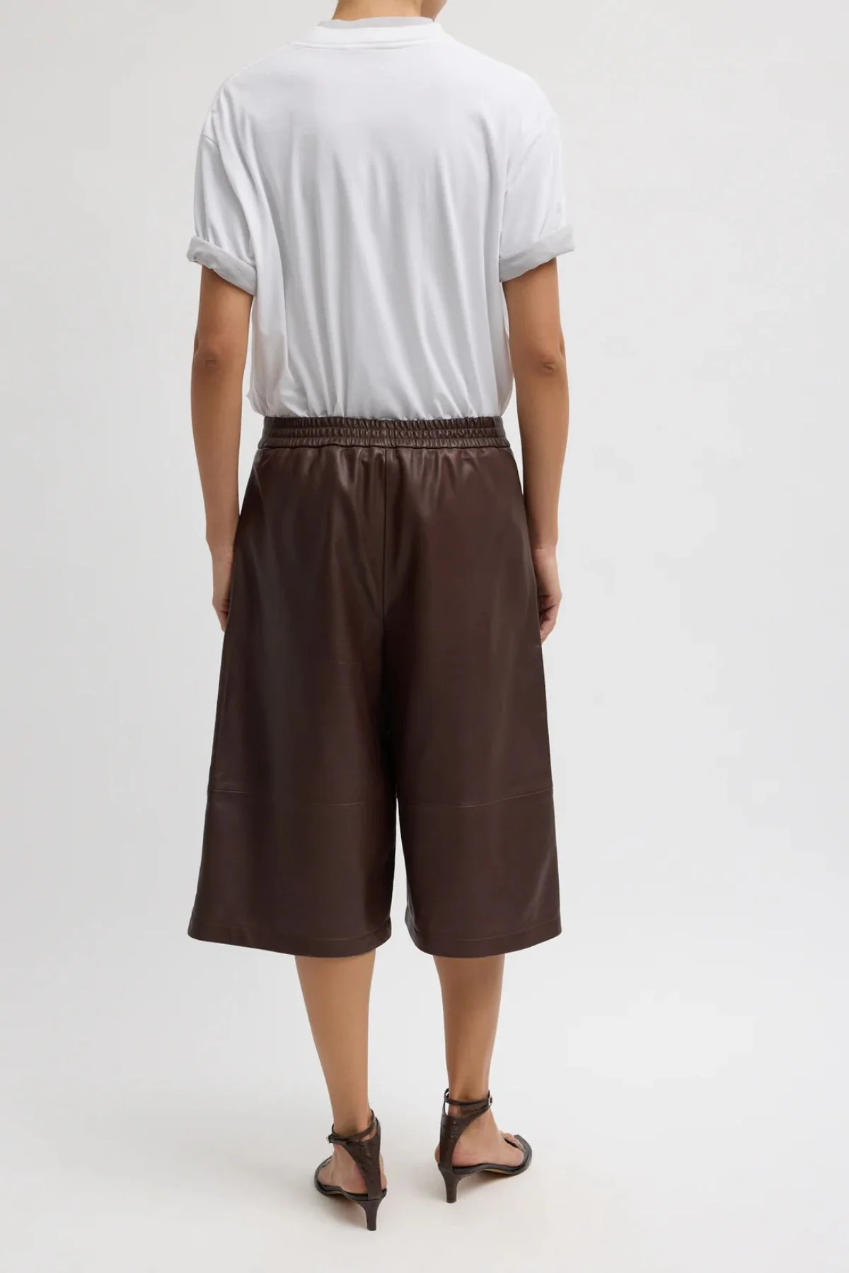 Tibi Leather Relaxed Long Short - Brown - Image 3