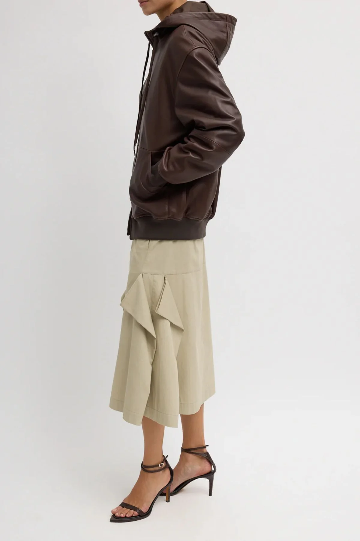 Tibi Leather Zip Up Hoodie Jacket - Brown - Image 2