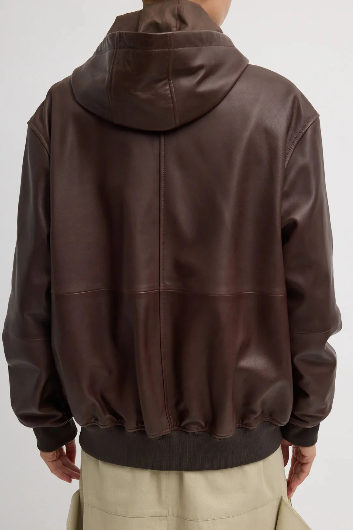 Tibi Leather Zip Up Hoodie Jacket - Brown - Image 3
