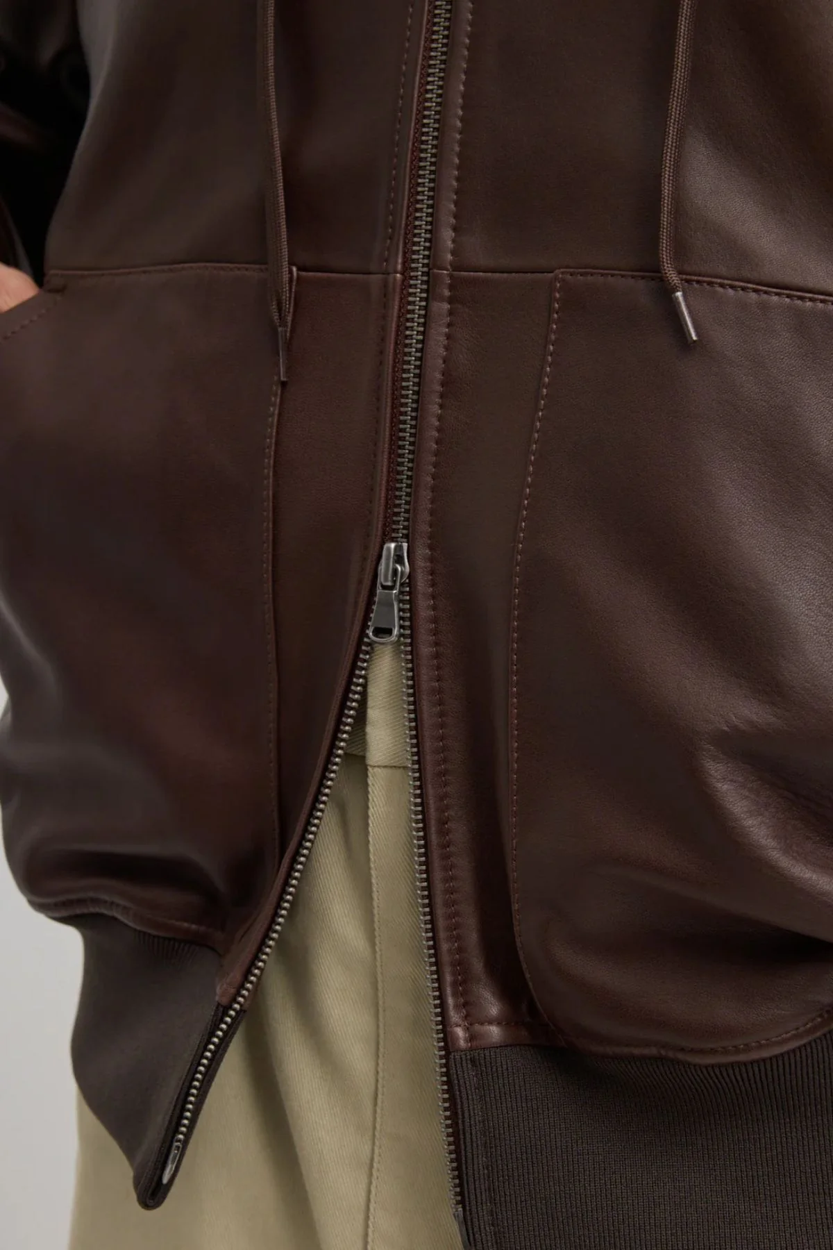 Tibi Leather Zip Up Hoodie Jacket - Brown - Image 4
