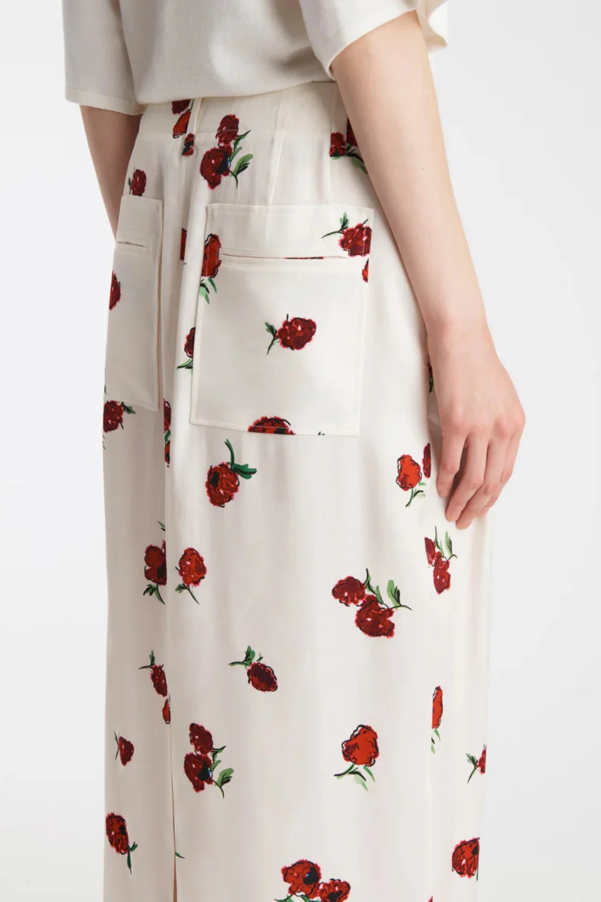 KHAITE Lucian Skirt - Raspberry/ Cream - Image 4