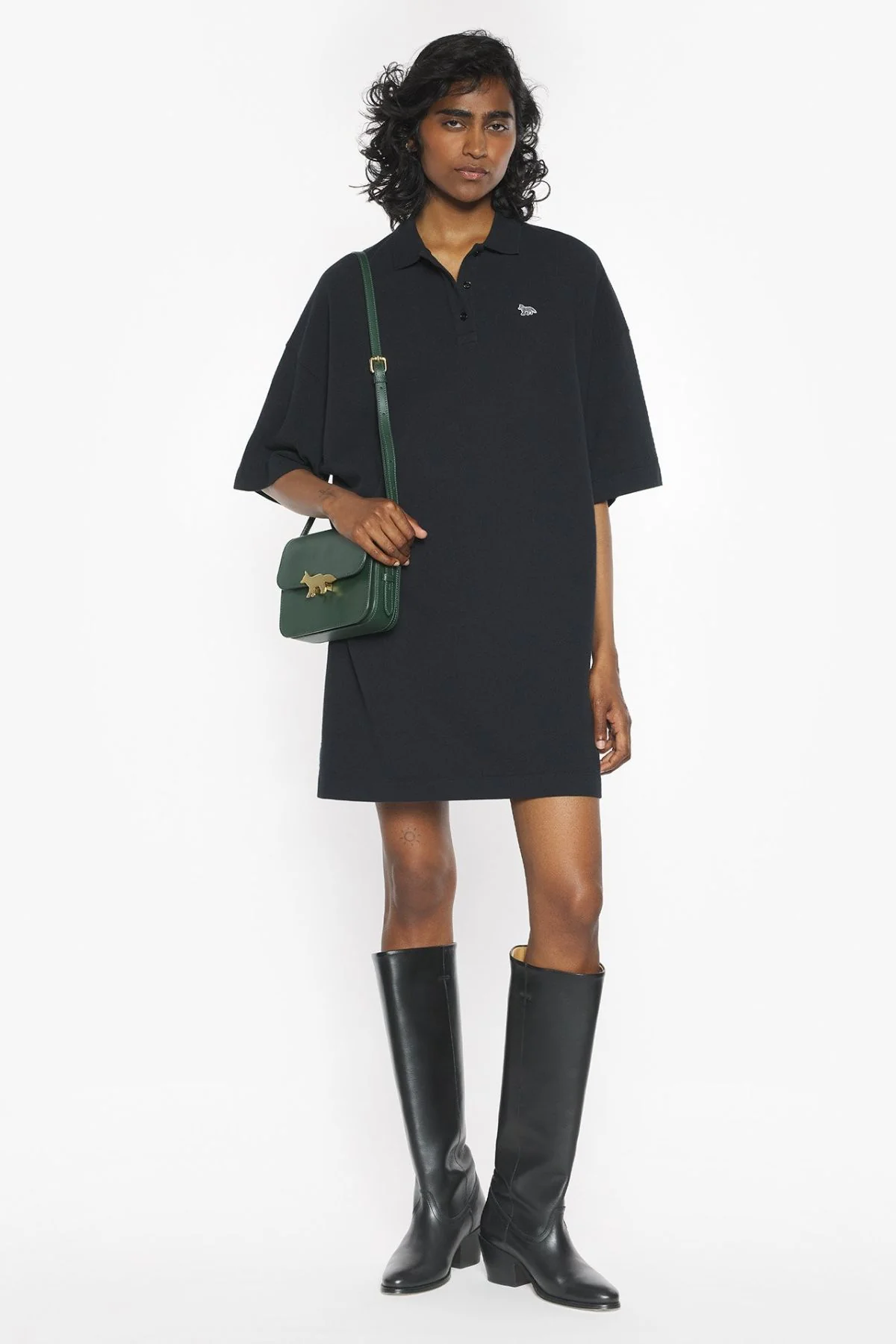 Maison Kitsuné Baby Fox Oversized Polo Dress - Black - Image 2