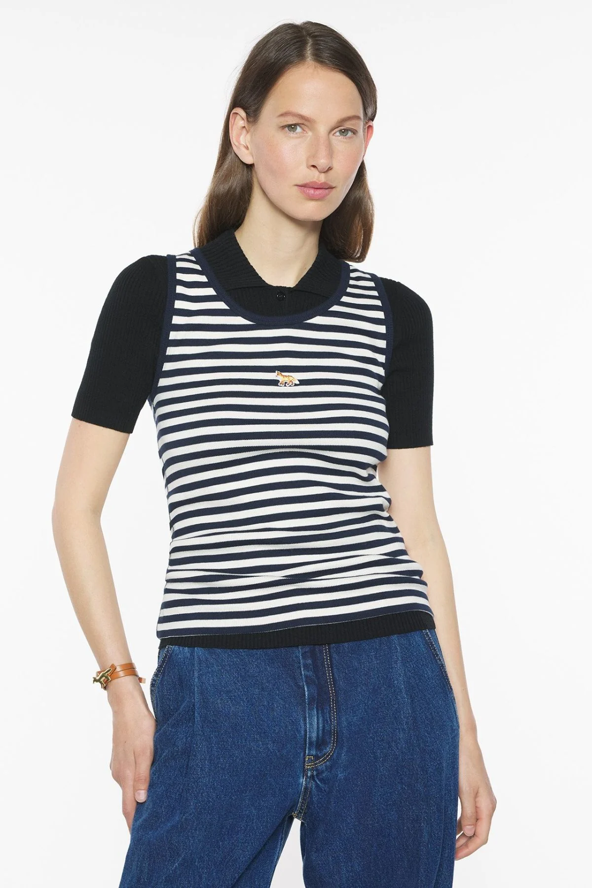 Maison Kitsuné Baby Fox Striped Tank - Dark Navy - Image 4