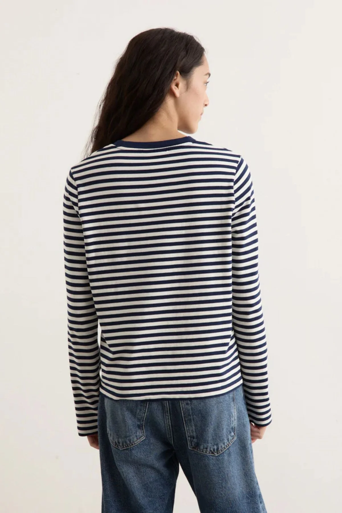 Maison Kitsuné Fox Head Striped T-Shirt - Navy/ Milk - Image 3