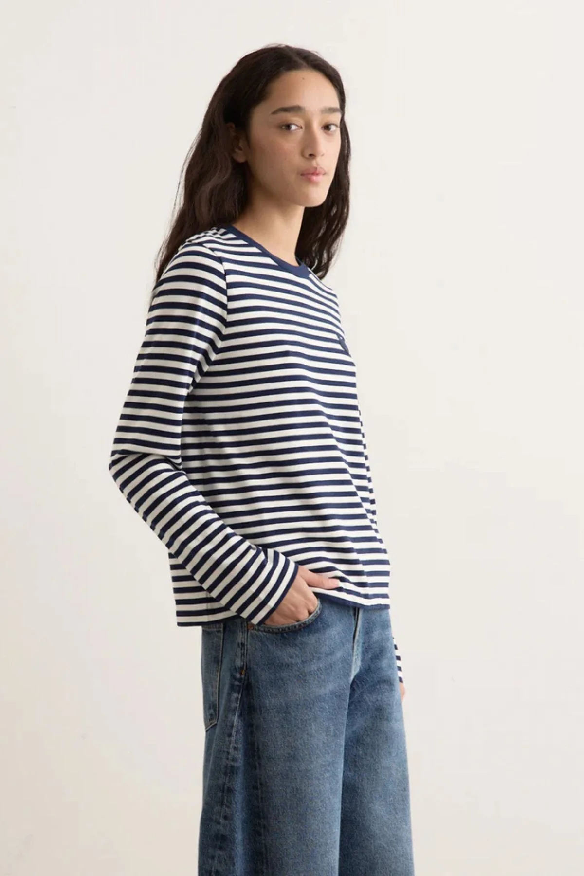 Maison Kitsuné Fox Head Striped T-Shirt - Navy/ Milk - Image 4