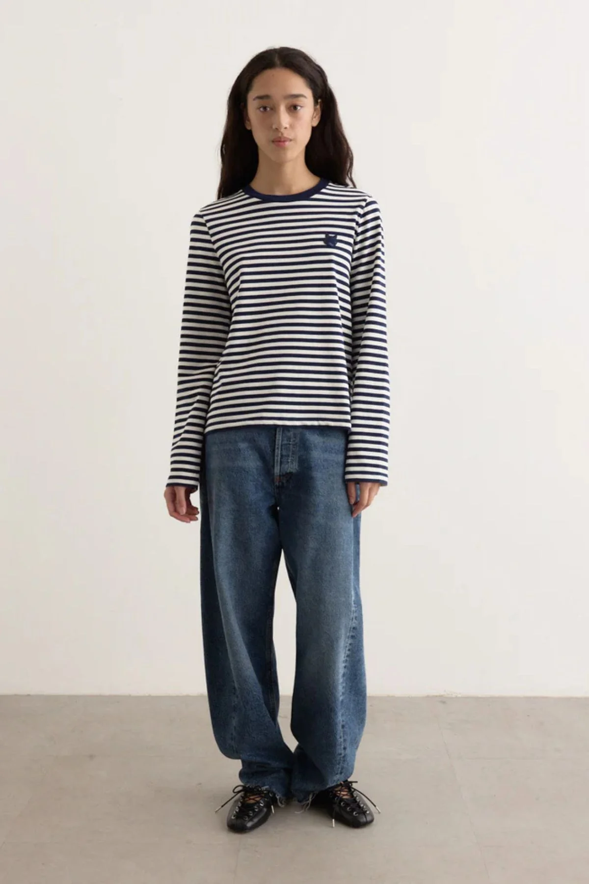 Maison Kitsuné Fox Head Striped T-Shirt - Navy/ Milk - Image 5