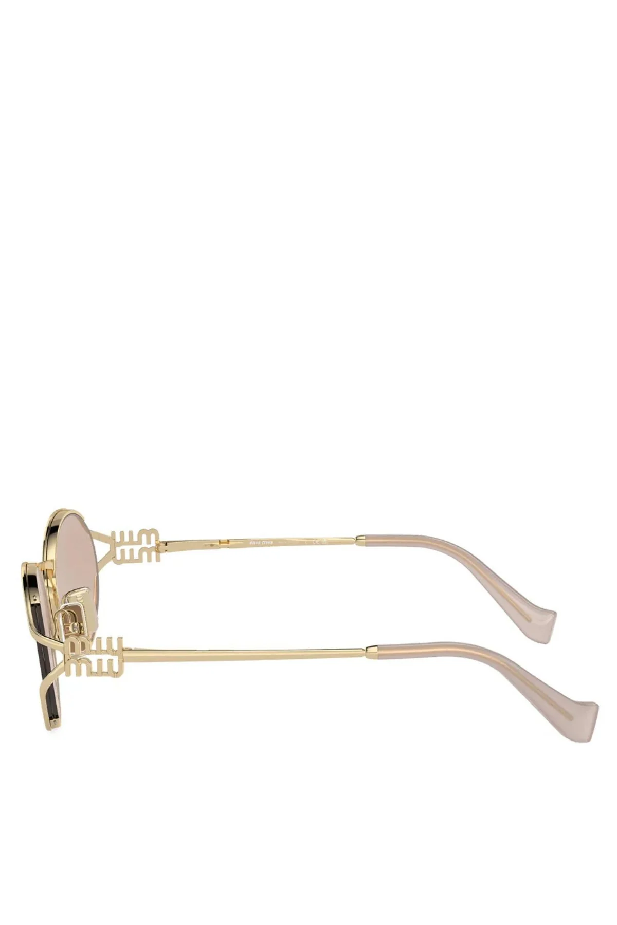 Miu Miu Oval Wire Framed Sunglasses - Pale Gold/ Pink - Image 3