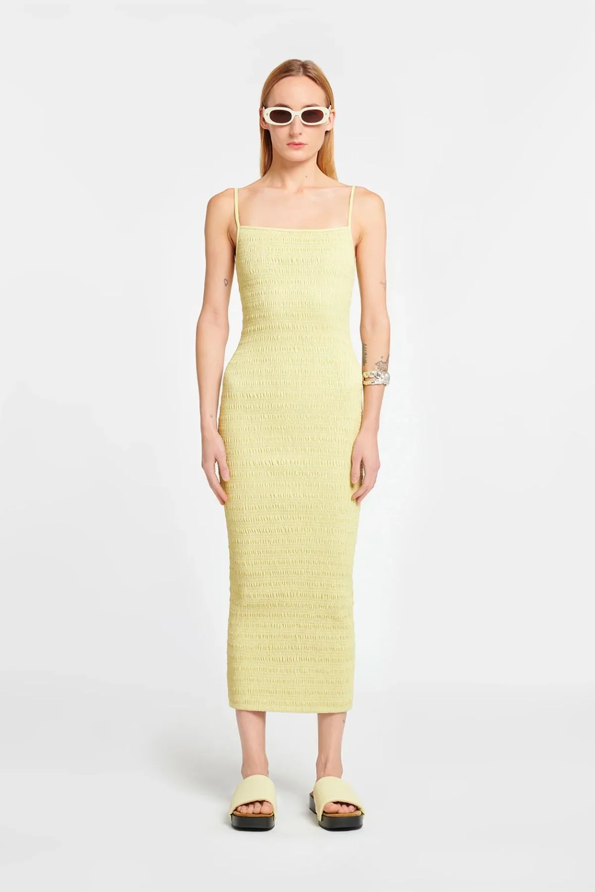 Nanushka Barra Smocked Midi Dress - Lemongrass - Image 2