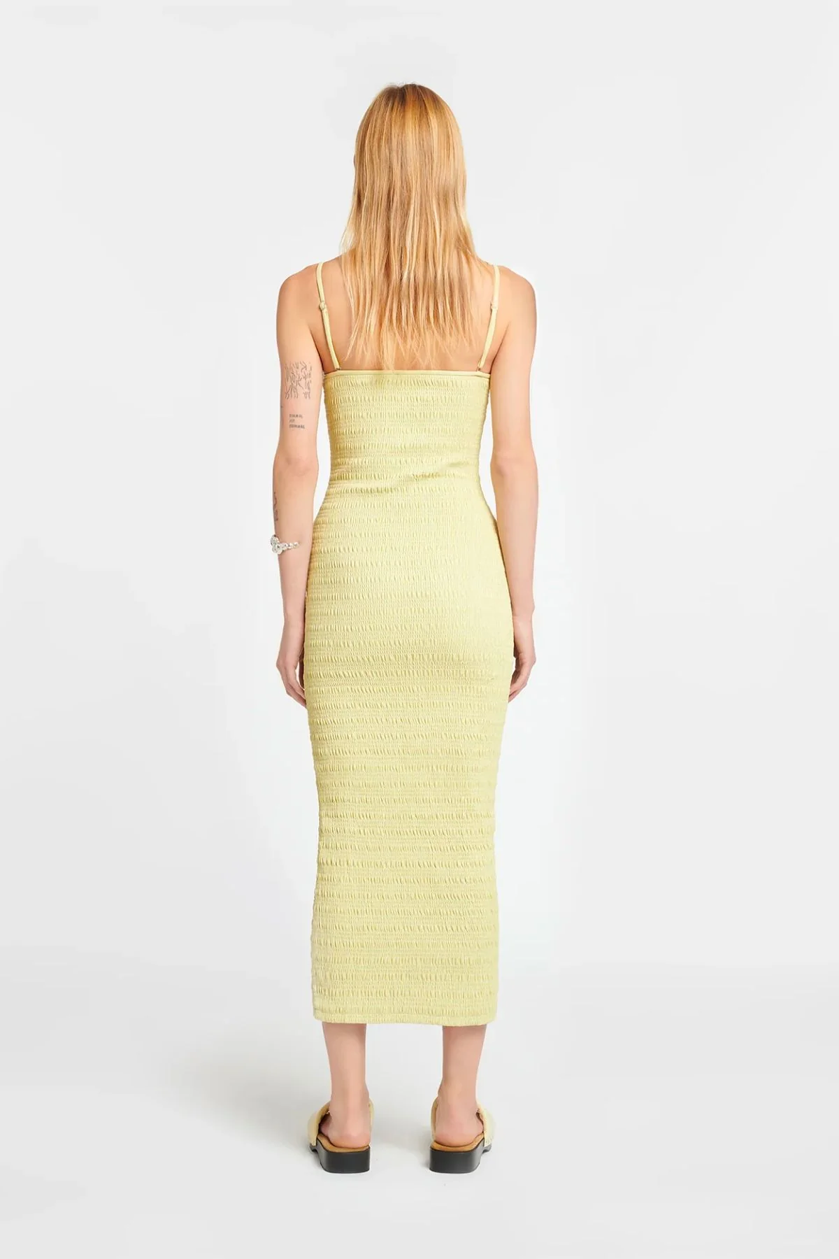 Nanushka Barra Smocked Midi Dress - Lemongrass - Image 3