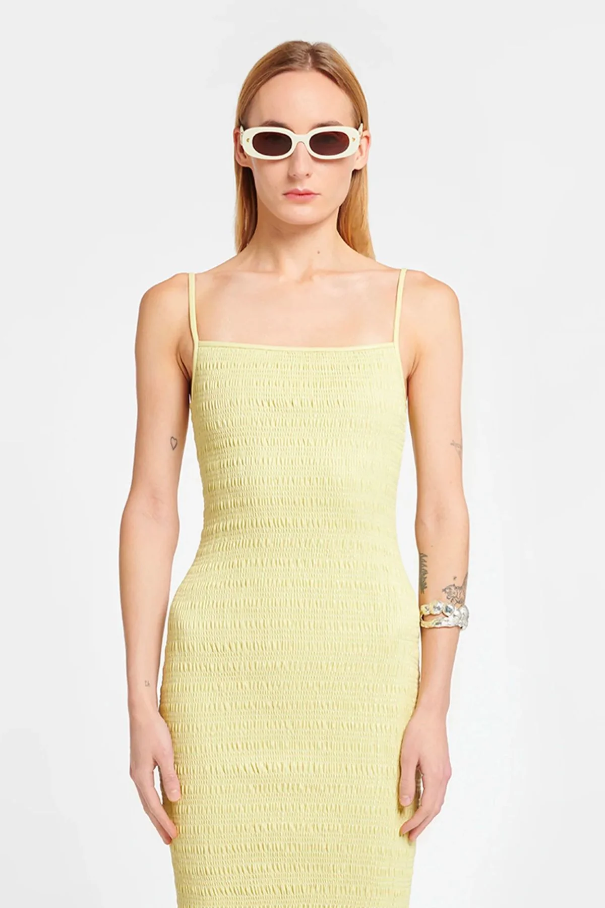 Nanushka Barra Smocked Midi Dress - Lemongrass - Image 4