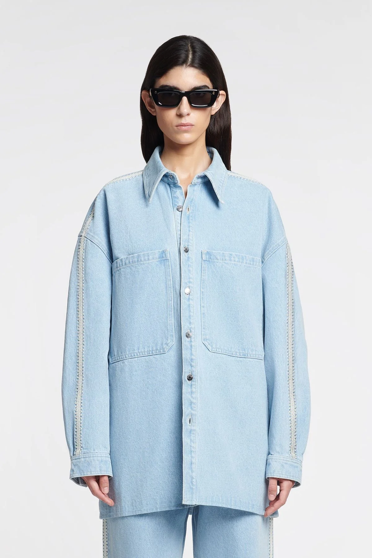 Nanushka Beaux Denim Shirt Jacket - Eco Bleach Cream - Image 4