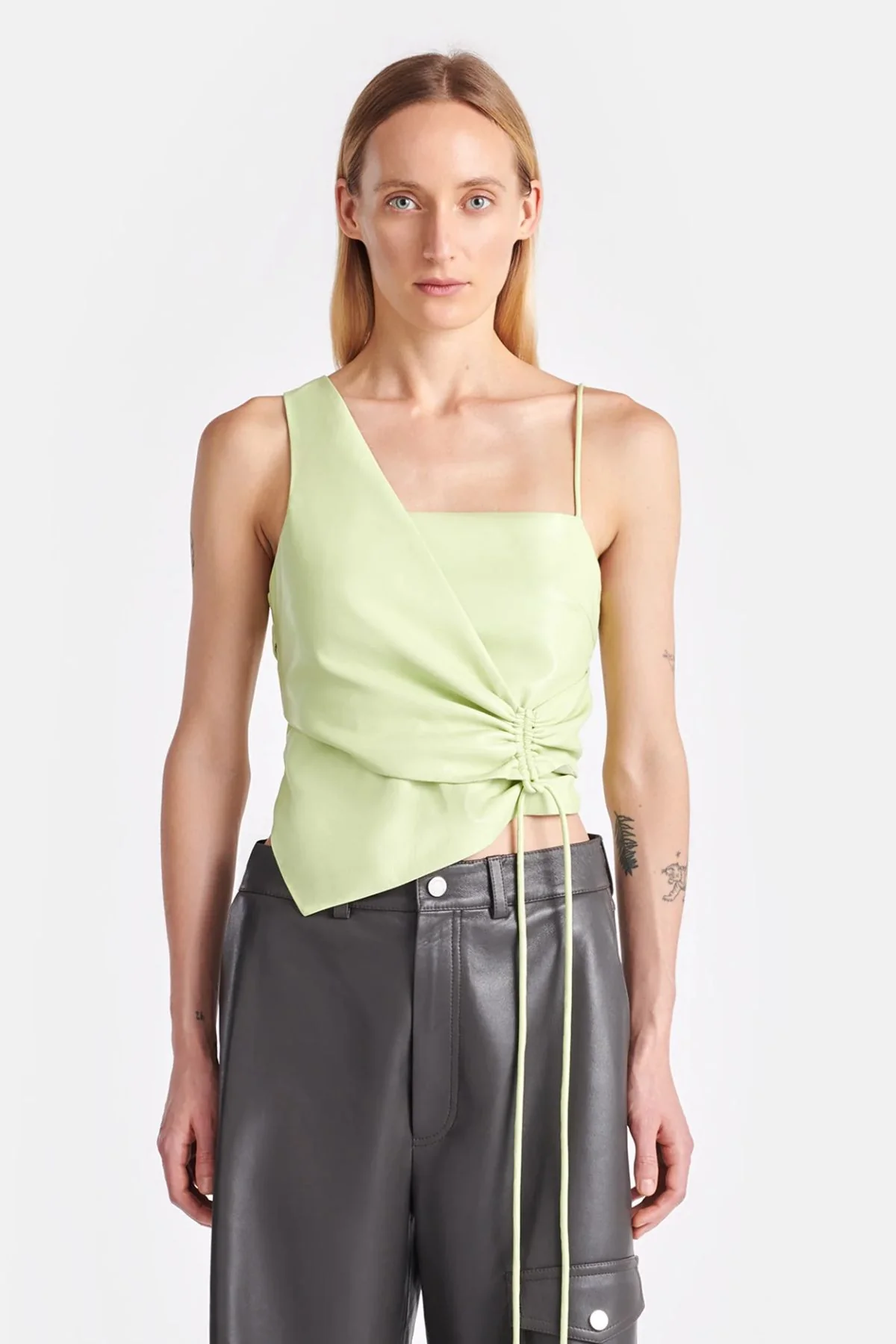 Nanushka Chudel Okobor Alt Leather Top - Shadow Lime - Image 4