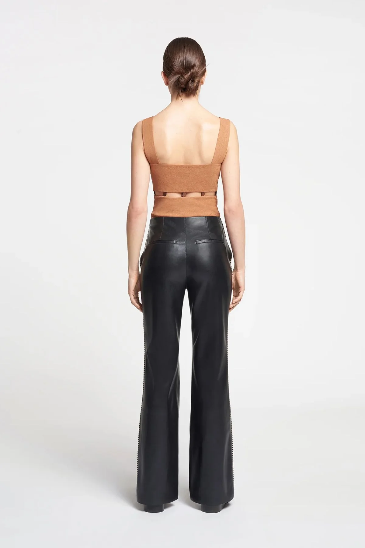 Nanushka Manola Vegan Leather Crochet Trim Pant - Black - Image 3