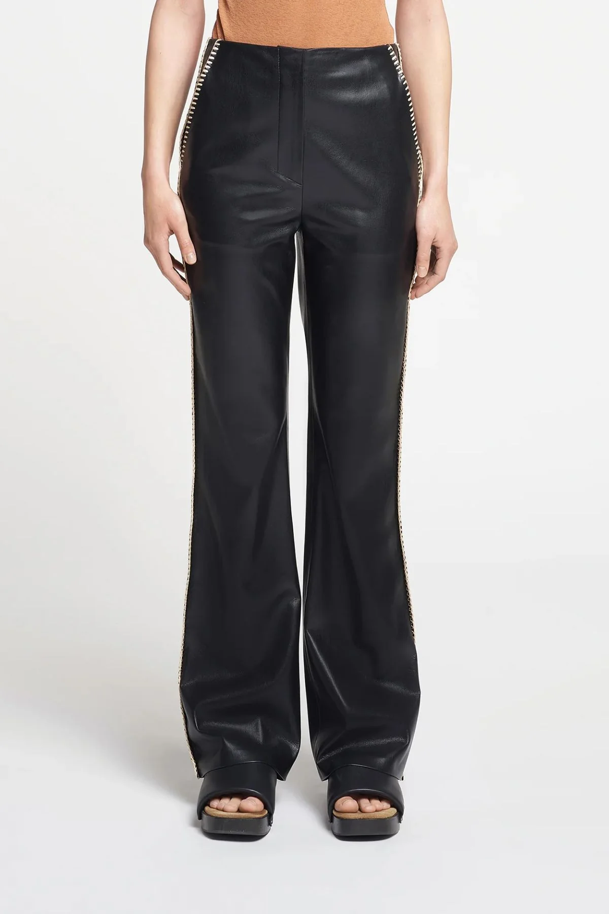 Nanushka Manola Vegan Leather Crochet Trim Pant - Black - Image 4
