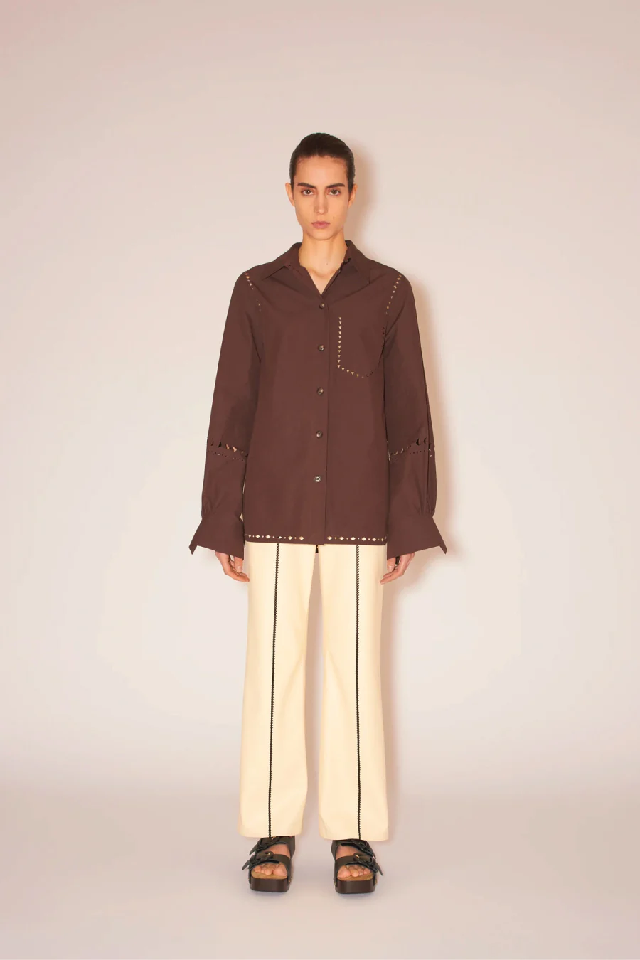 Nanushka Moa Laser Cut Shirt - Dark Brown - Image 2