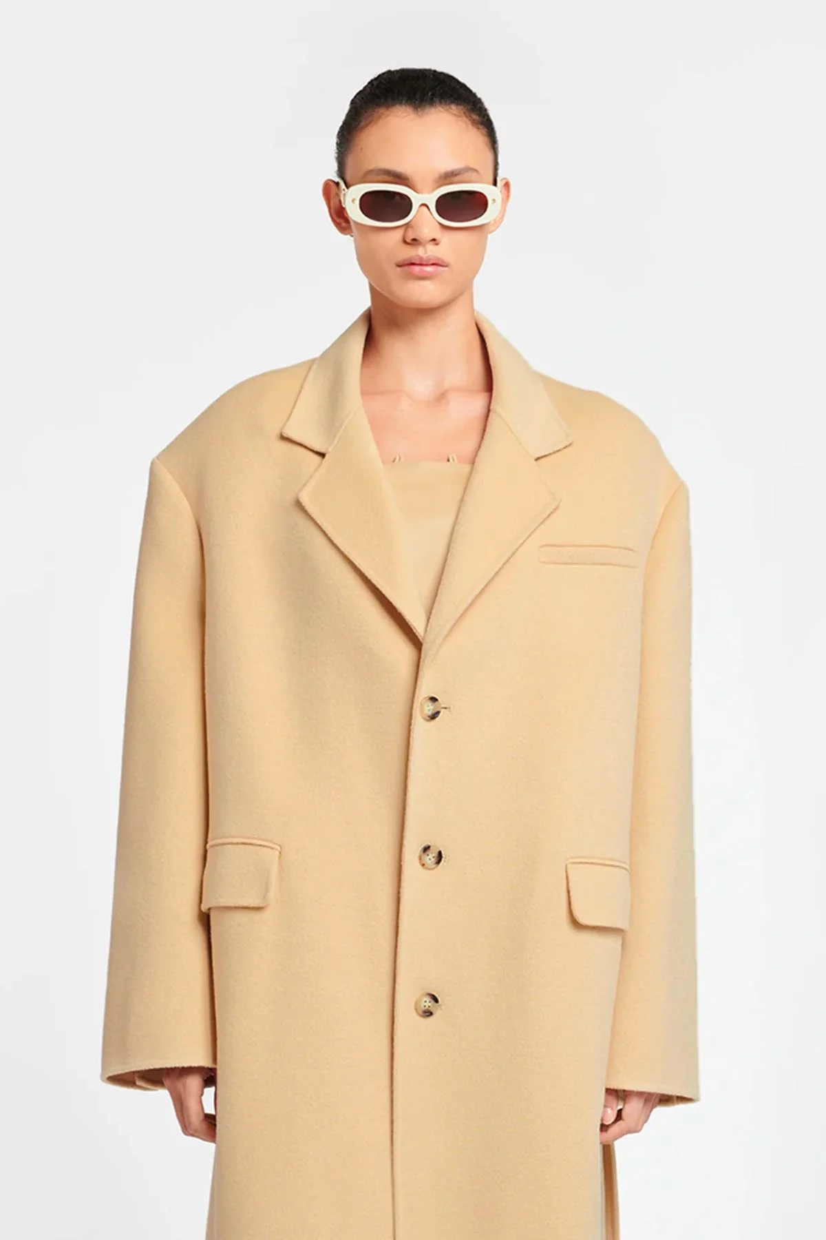 Nanushka Veda Oversized Single Breasted Coat - Creme - Image 4
