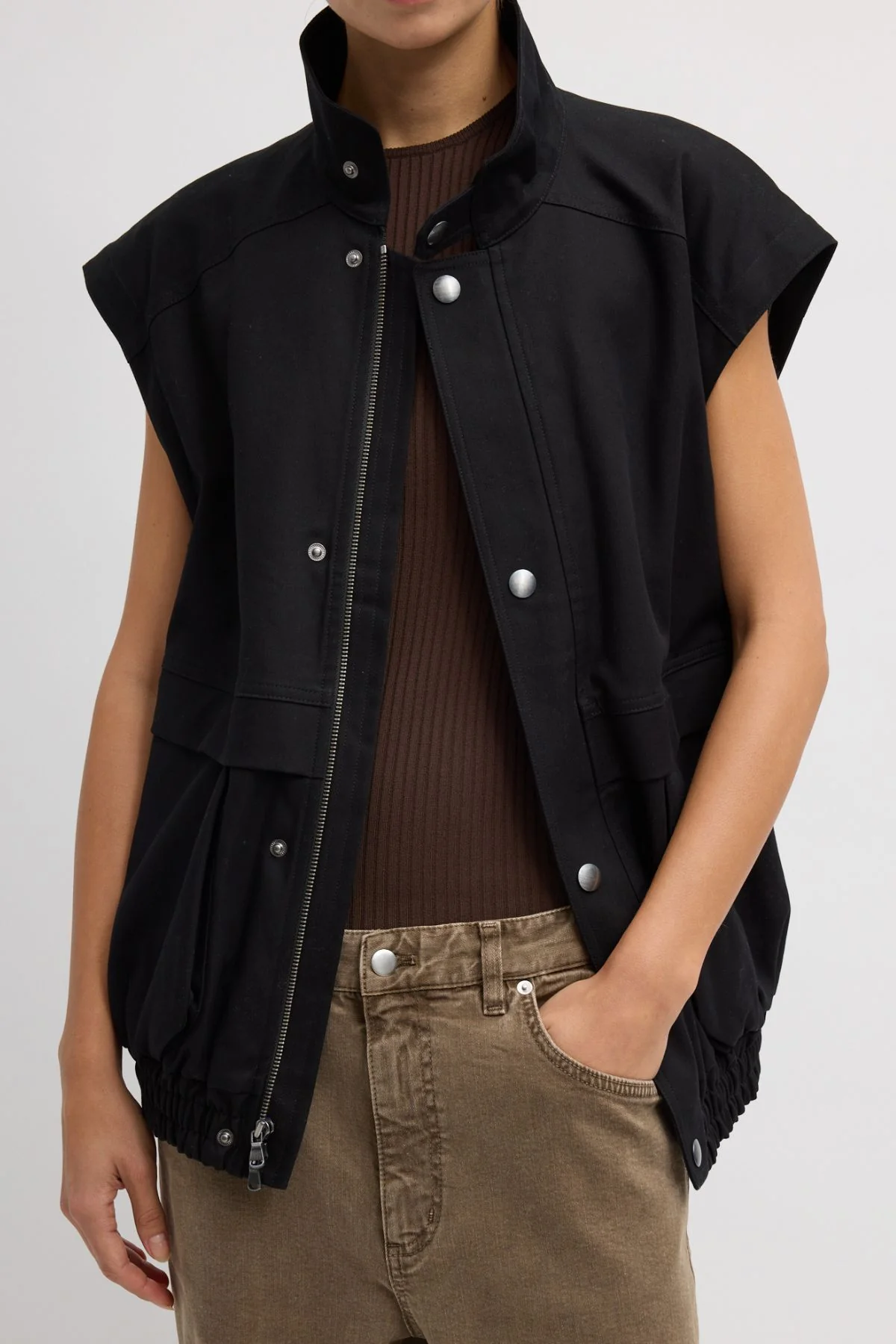 Tibi Patchwork Twill Convertible Jacket - Black - Image 3