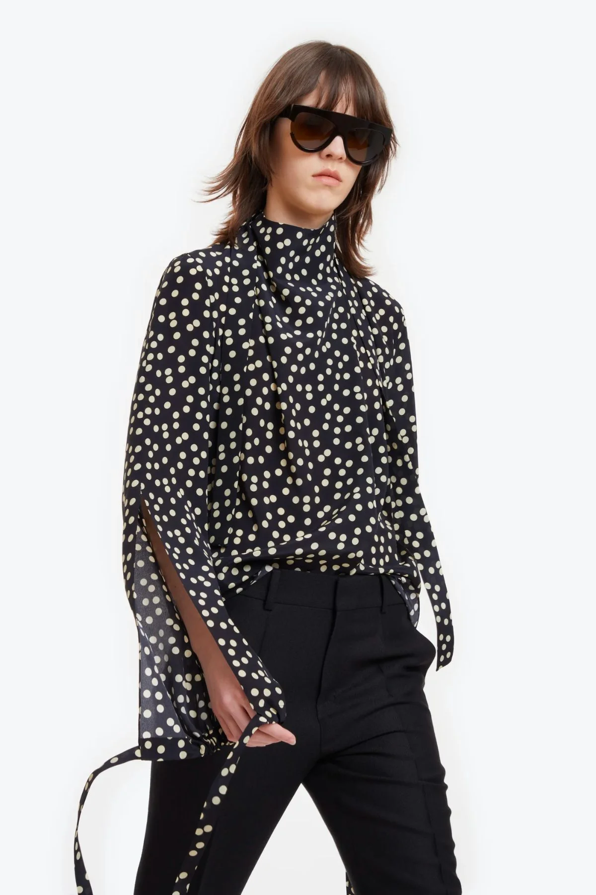 Petar Petrov Gallery Silk Blouse - Black/ Ivory Dot - Image 6