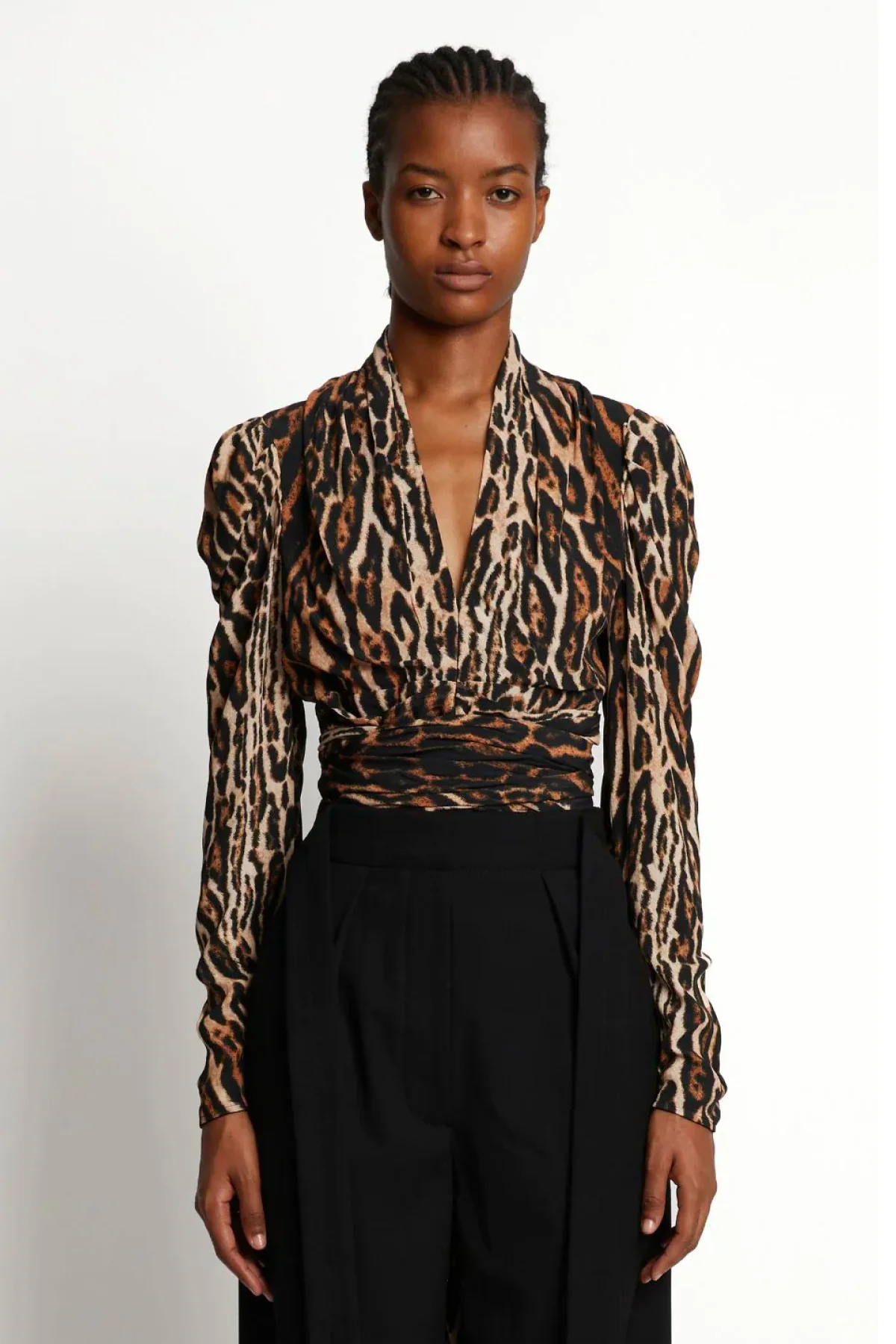 Proenza Schouler Leopard Print V-Neck Top - Brown Multi - Image 2
