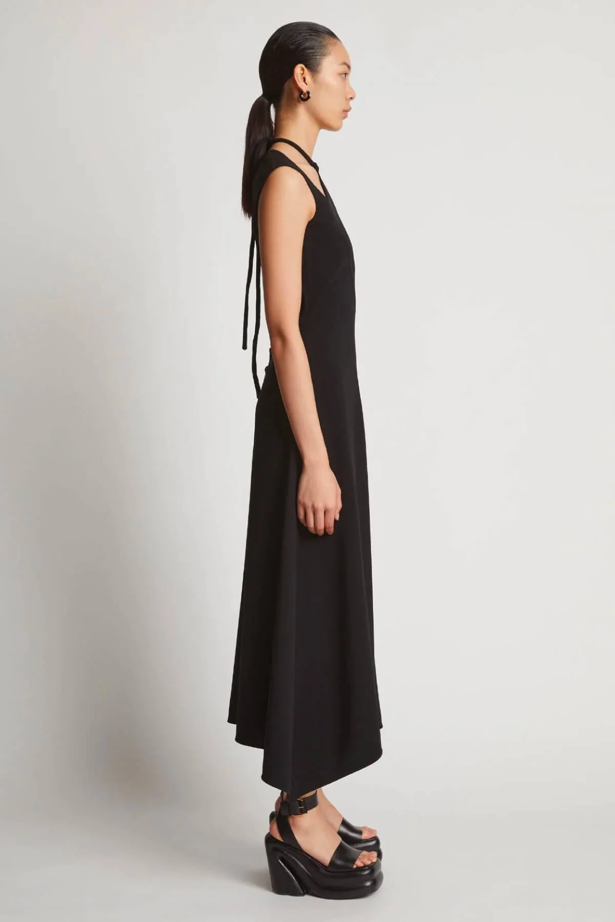 Proenza Schouler Matte Viscose Crepe A-Line Dress - Black - Image 4
