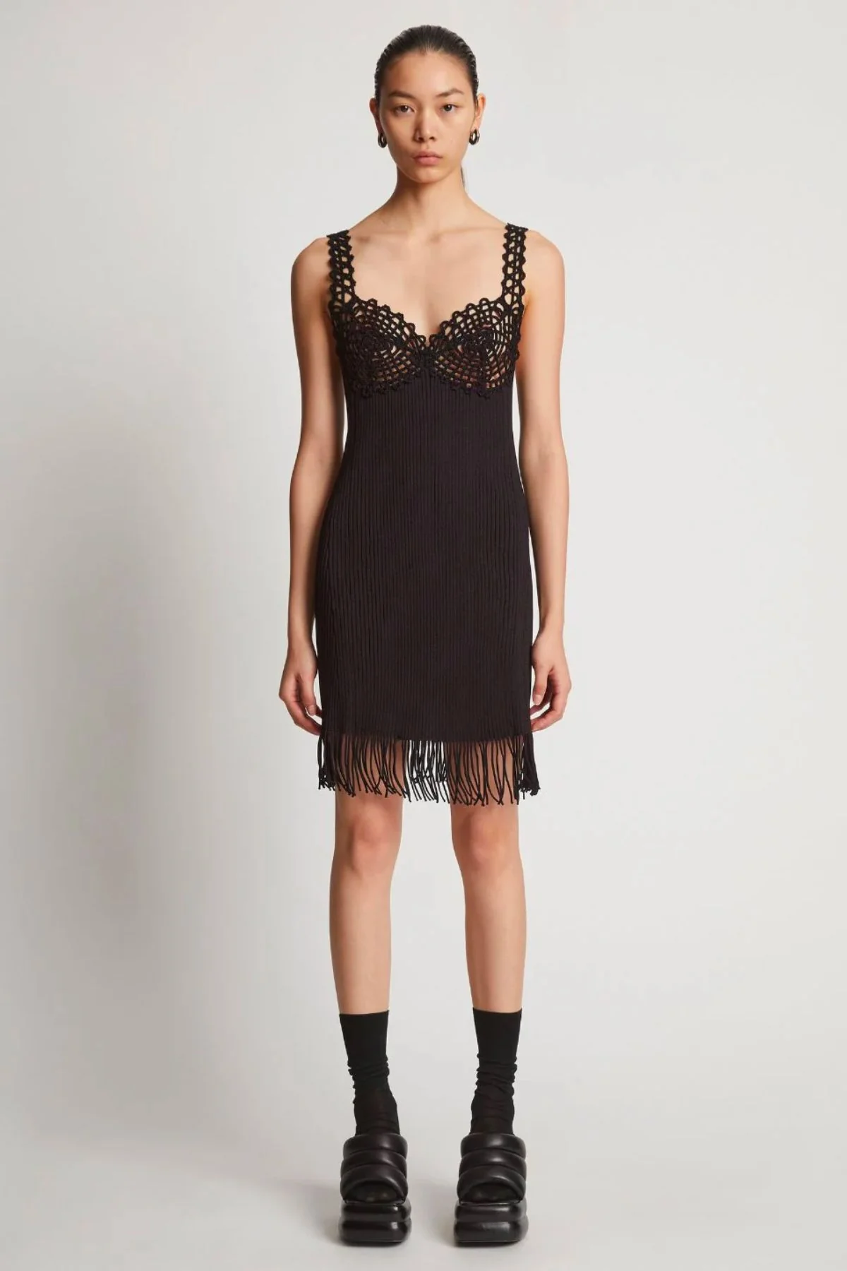 Proenza Schouler Rib Knit Lace Dress - Black - Image 2