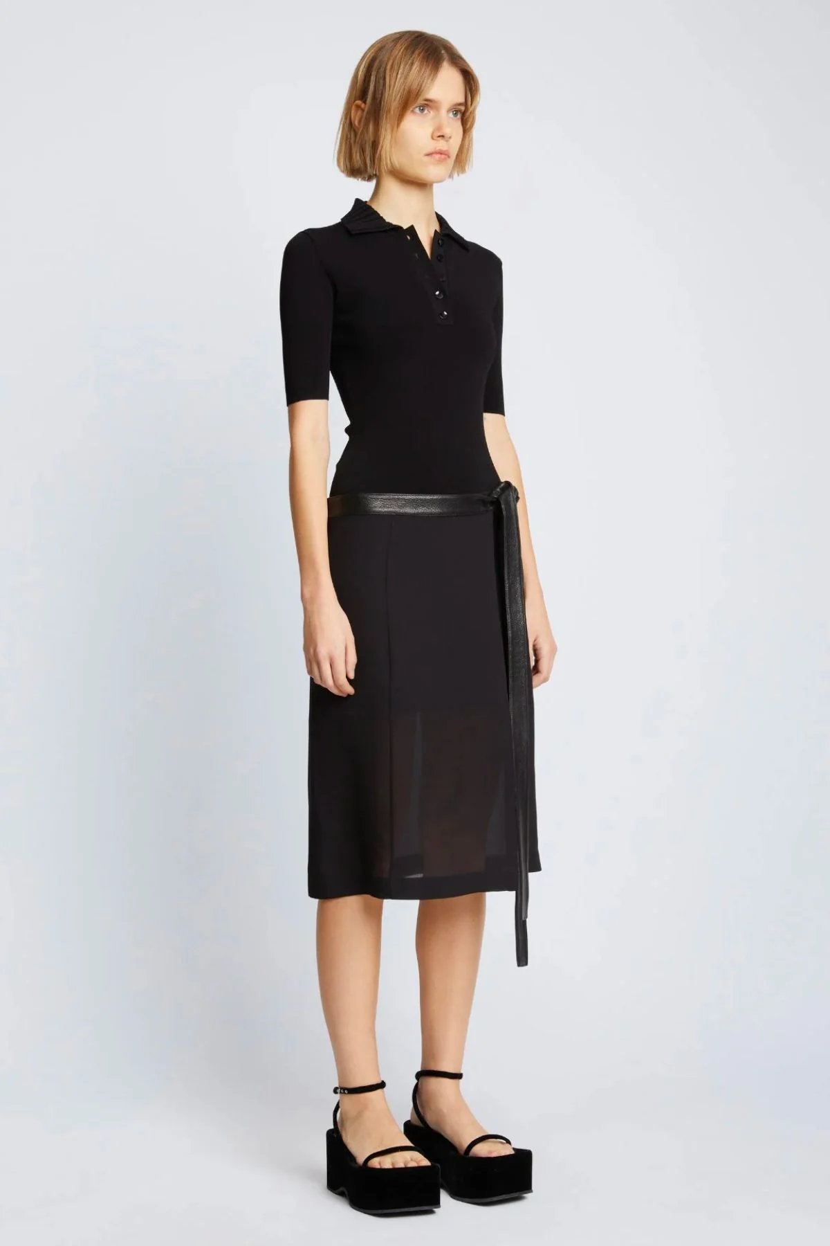 Proenza Schouler Silk Viscose Polo Bodysuit - Black - Image 3