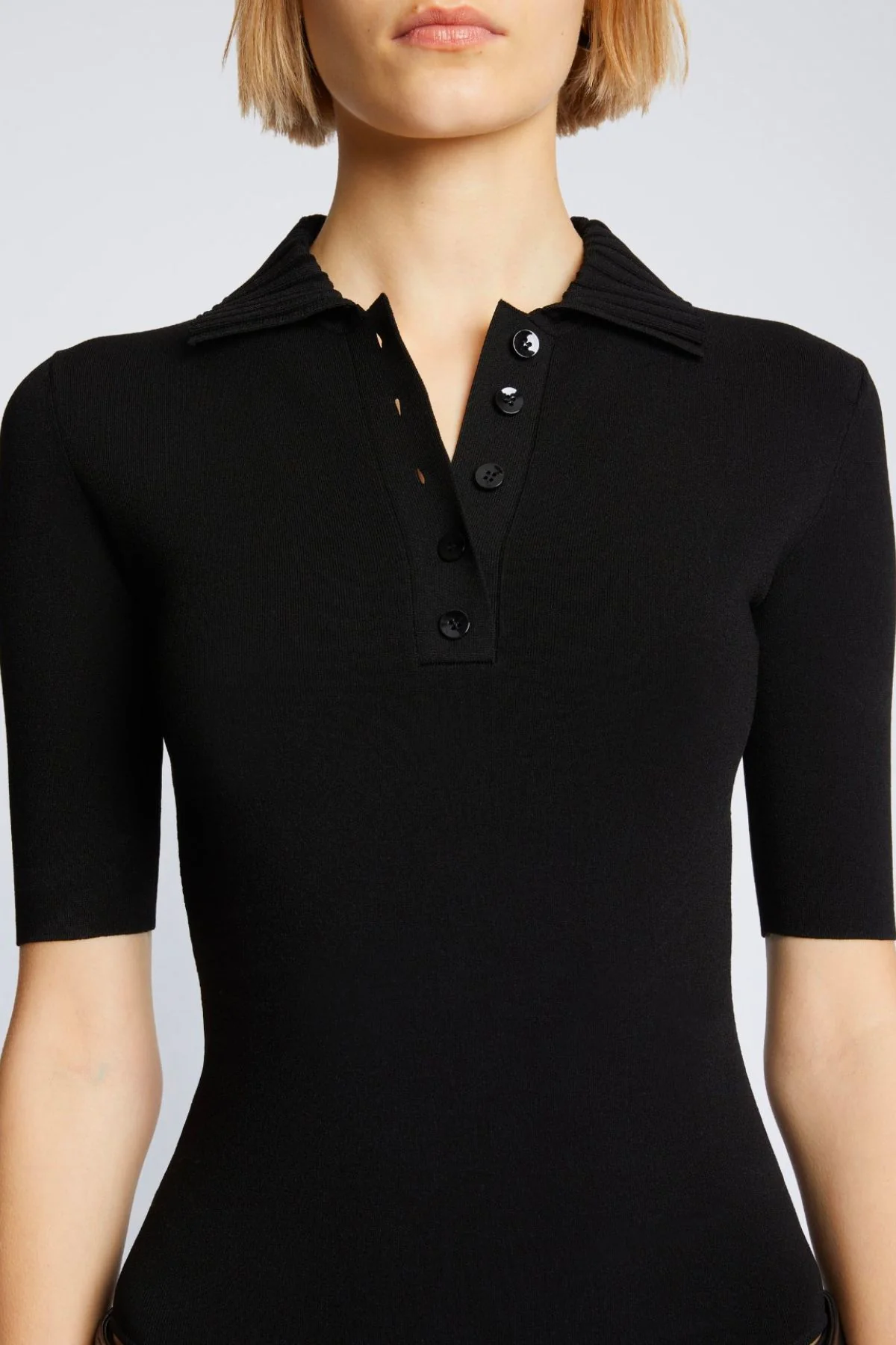 Proenza Schouler Silk Viscose Polo Bodysuit - Black - Image 5