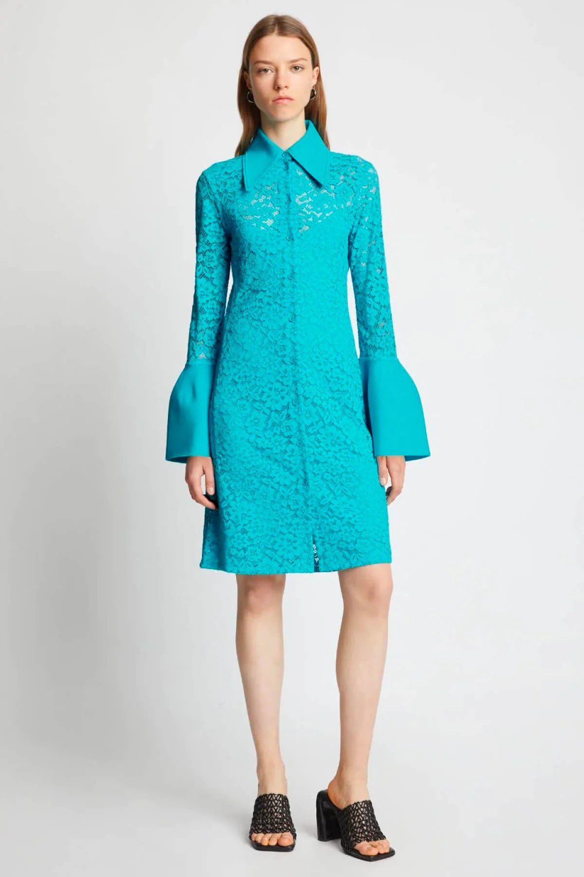 Proenza Schouler Stretch Lace Shirt Dress - Cyan - Image 2